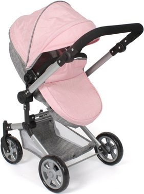 CHIC2000 Kombi-Puppenwagen Linus, Melange Grau-Rosa, (Set), mit Babywanne und Autositz