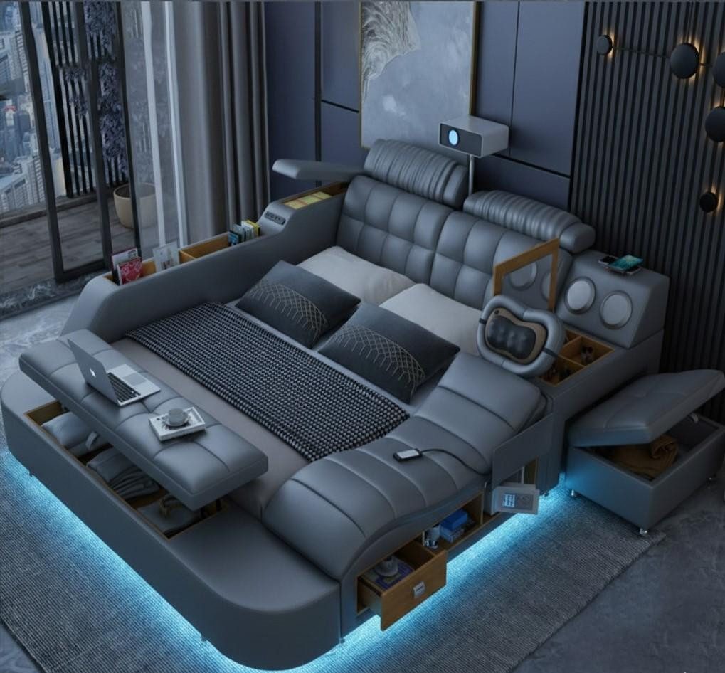 JVmoebel Multimediabett Multifunktionales Bett Moderner Stil Schwarz Holzrahmen Weich Bequem (2-tlg)