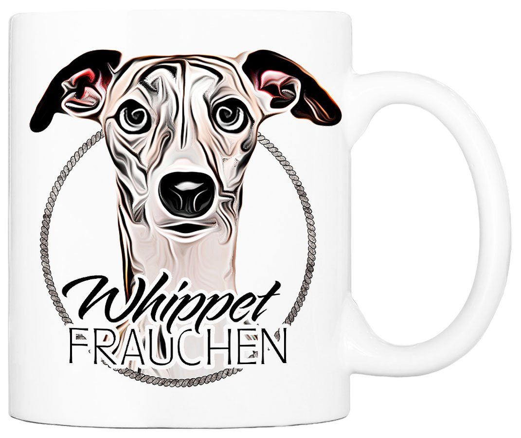Cadouri Tasse WHIPPET FRAUCHEN - Kaffeetasse für Hundefreunde, Keramik, mit Hunderasse, beidseitig bedruckt, handgefertigt, Geschenk, 330 ml