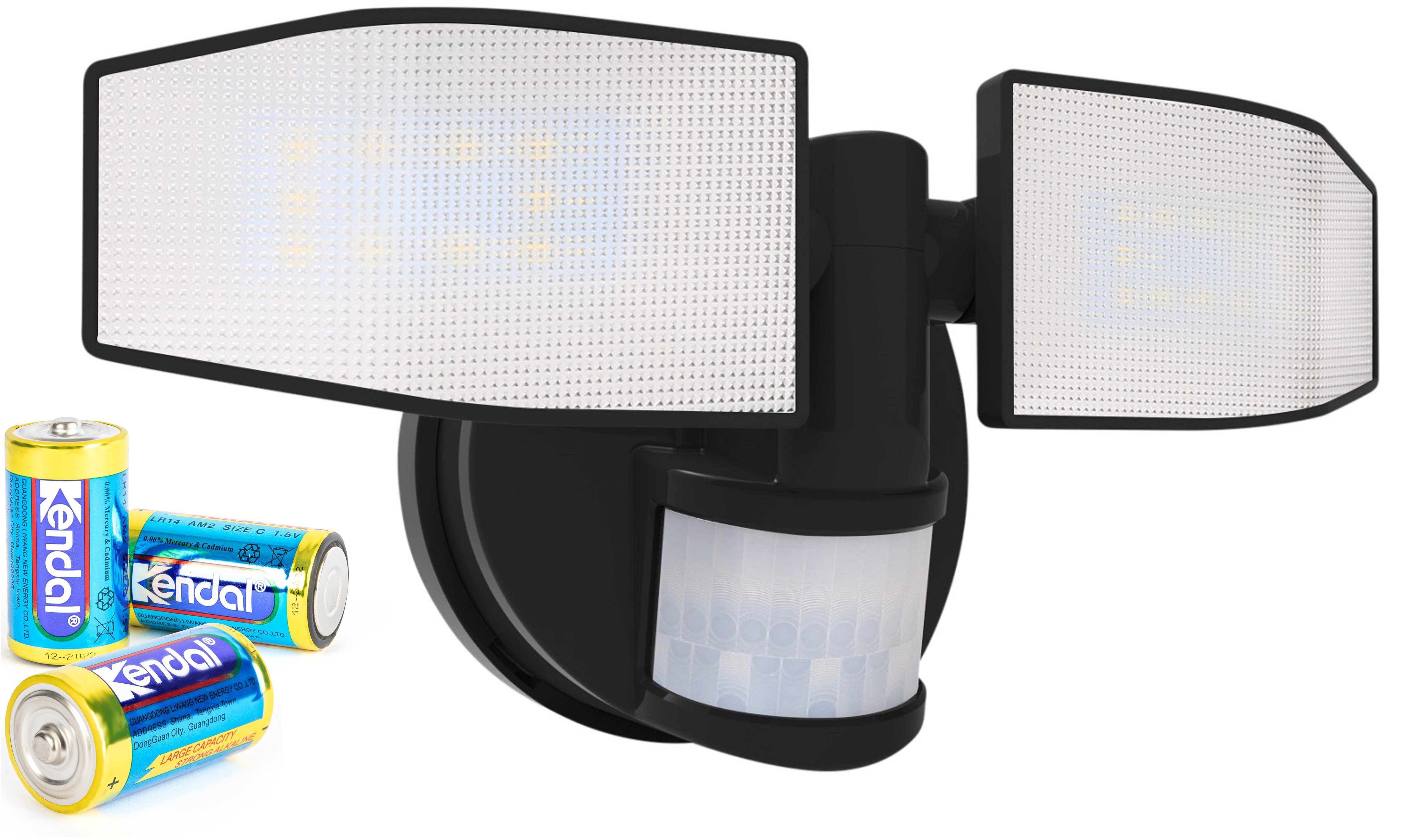 Northpoint LED Wandstrahler LED Batterie Strahler mit Bewegungsmelder und schwenkbaren Köpfen Schwarz