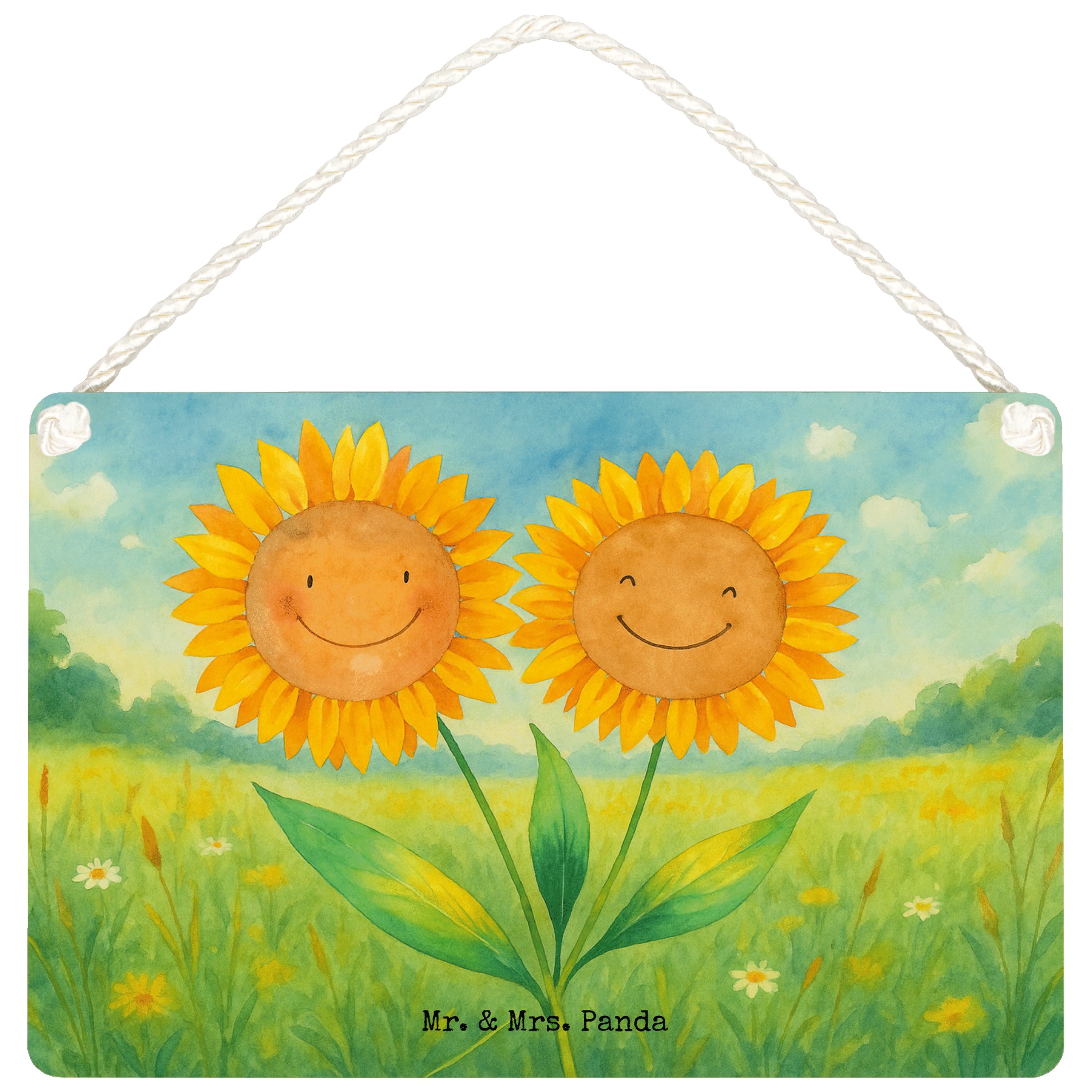 Mr. & Mrs. Panda Hinweisschild Blume Sonnenblume Design, Schild DIN A6, Weiß, kleine aufmerksamkeit, (Packung), Türschild Wandbild Holz Deko Wandbild