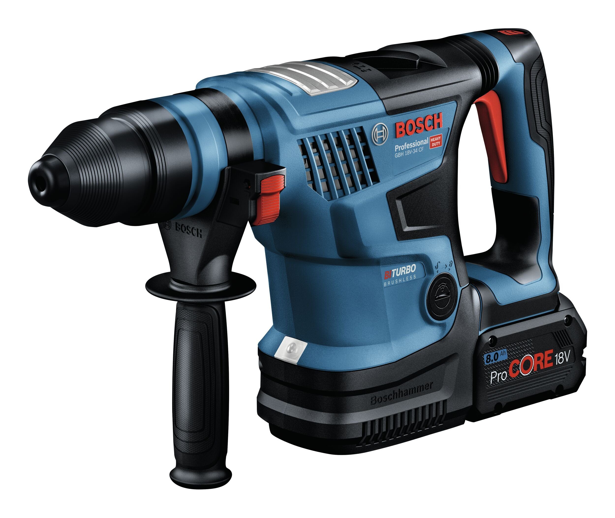 Bosch Professional Akku-Kombibohrhammer mit 2x CF V, SDS Akku plus BITURBO, mit Ah Akku-Bohrhammer ProCORE18V 18V-34 18 GBH 8.0