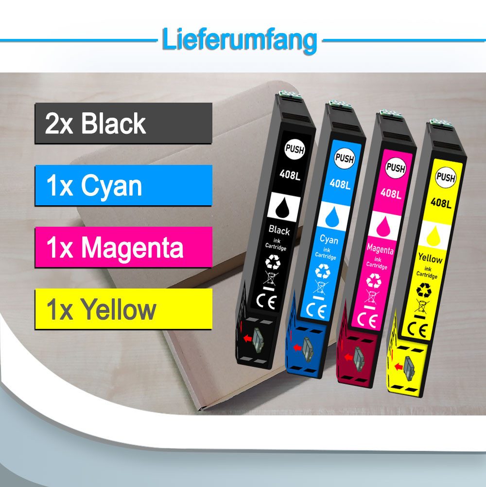 Druckerparadies 5er Pack Druckerpatronen 408 408L kompatibel mit Epson WF-C4810 Tintenpatrone (5-tlg)