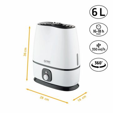 TZS FIRST AUSTRIA Luftbefeuchter Ultraschall Luftbefeuchter 6L Wassertank 360° Auslassöffnung, Aroma Diffuser, Duftfunktion, Weiß