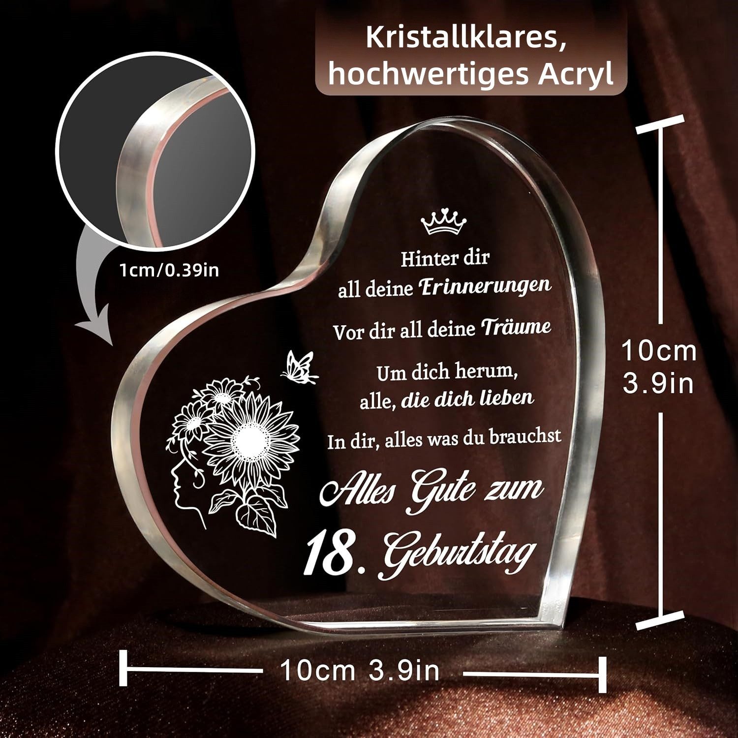 FOUORTUNATE-BEE Dekoobjekt Acryl Herz Tischdeko zum 18. Geburtstag für Mädchen (1 St), Herzförmiges Acryl Geschenk für den 18. Geburtstag