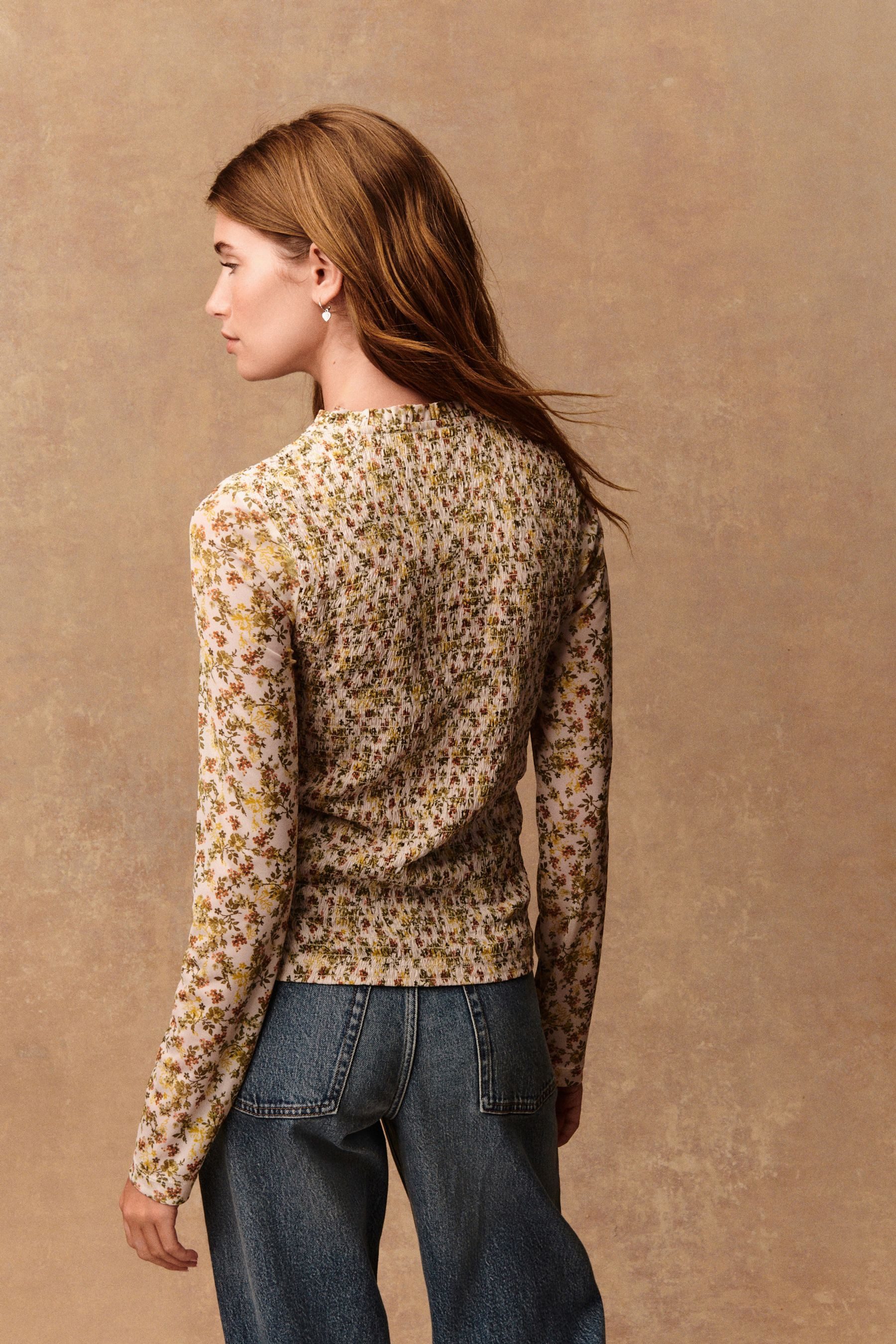 Next Langarmbluse Gesmoktes Langarmoberteil mit Mesh (1-tlg) günstig online kaufen