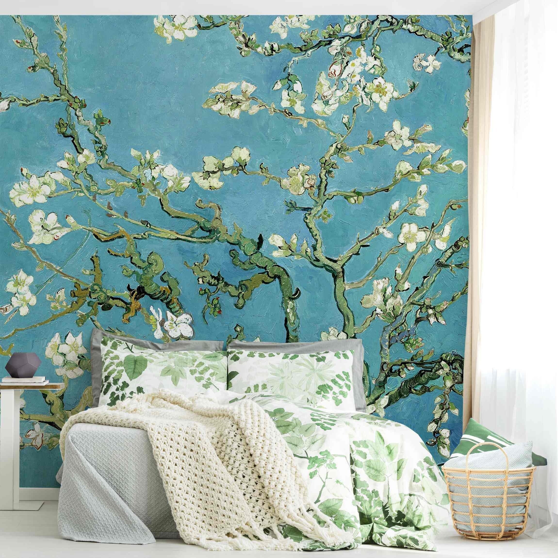 Bilderdepot24 Fototapete Wald Vincent van Gogh Mandelblüte Natur Landschaft Waldtapete Bäume, Glatt, Matt, (Vliestapete inkl. Kleister oder selbstklebend), Wohnzimmer Schlafzimmer Küche Flur Motivtapete Vliestapete Wandtapete