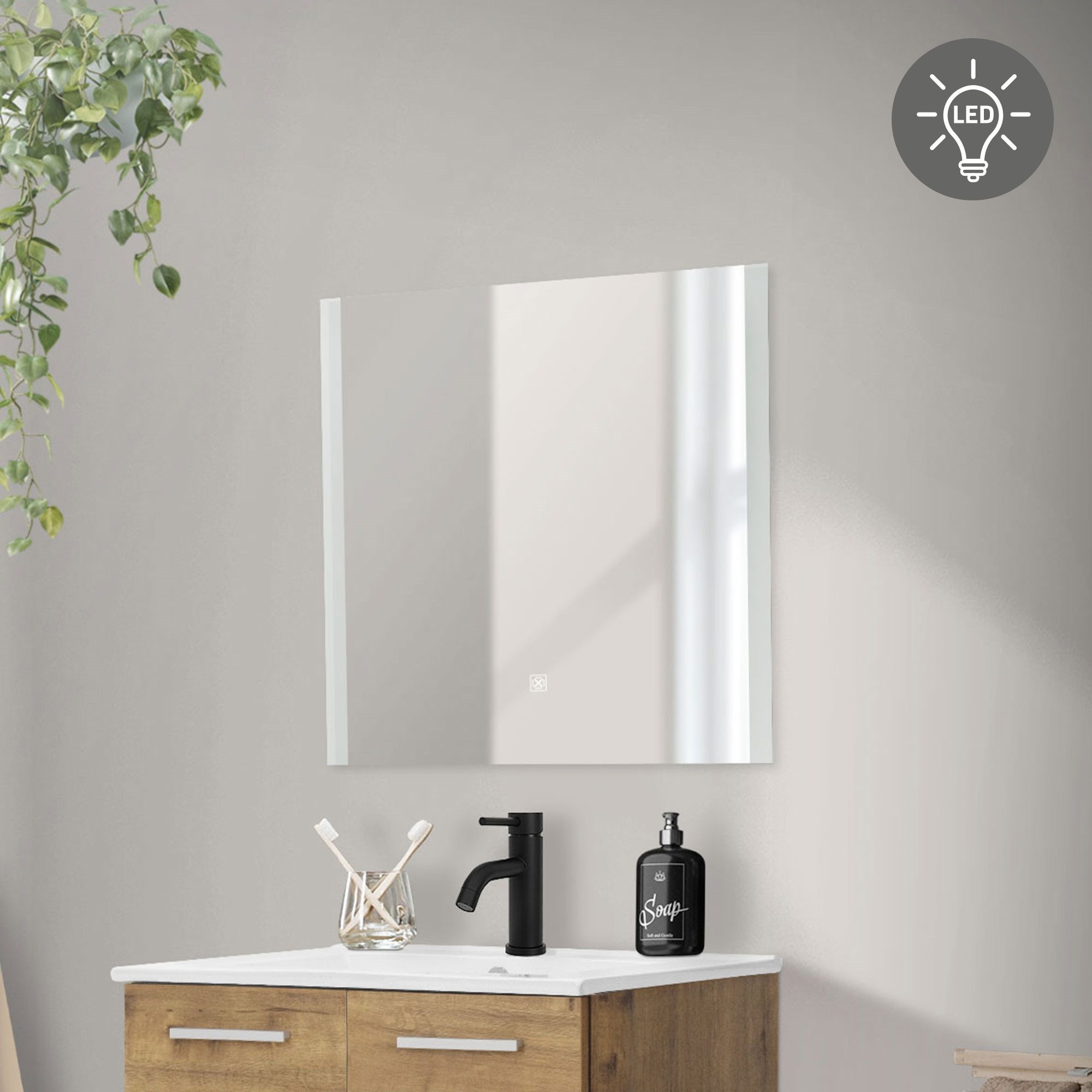ML-DESIGN Badezimmerspiegelschrank Badezimmerspiegel aus Glas Wandmontage Deko Spiegel Badspiegel Weiß mit LED-Beleuchtung und Touchschalter 60x60cm