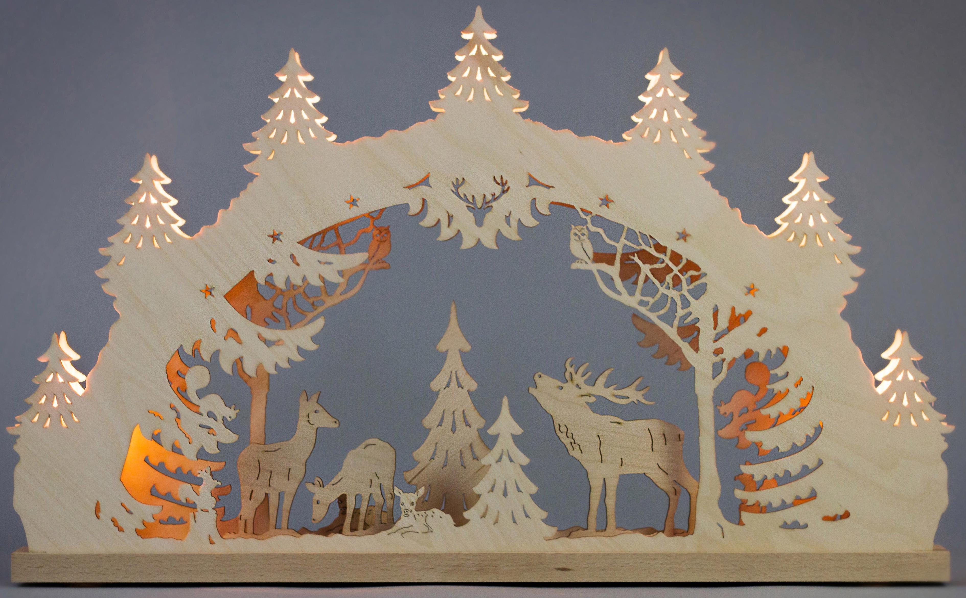 Weigla Schwibbogen Hirschfamilie, Weihnachtsdeko, 7-flammig, Aus  FSC®zertifiziertem Sperrholz