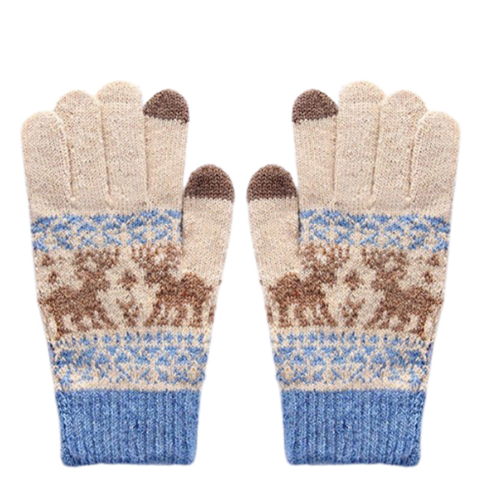 Blusmart Strickhandschuhe Verdickte Wärmende Damenhandschuhe, Fleecehandschuhe Touchscreen-Handschuhe blau Navy Gestrickte
