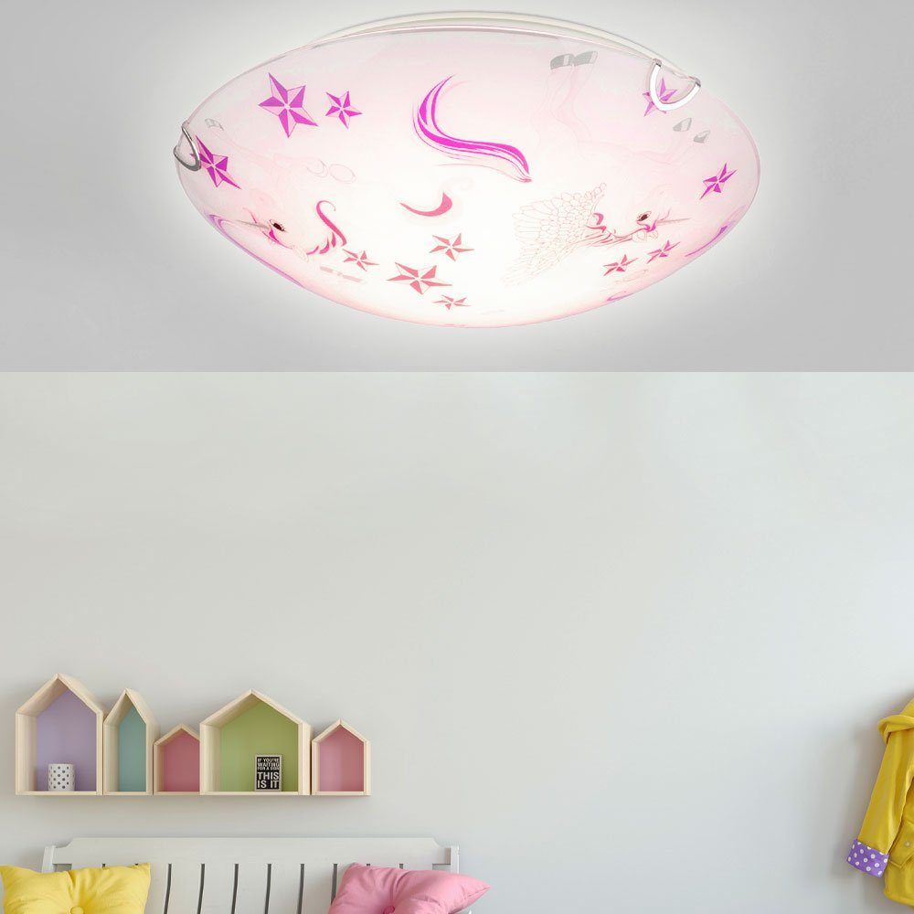 etc-shop rosa im inklusive, Leuchte Dekolicht, Decken Leuchtmittel Glas Lampe Warmweiß, Zimmer weiß Mädchen Einhorn Kinder