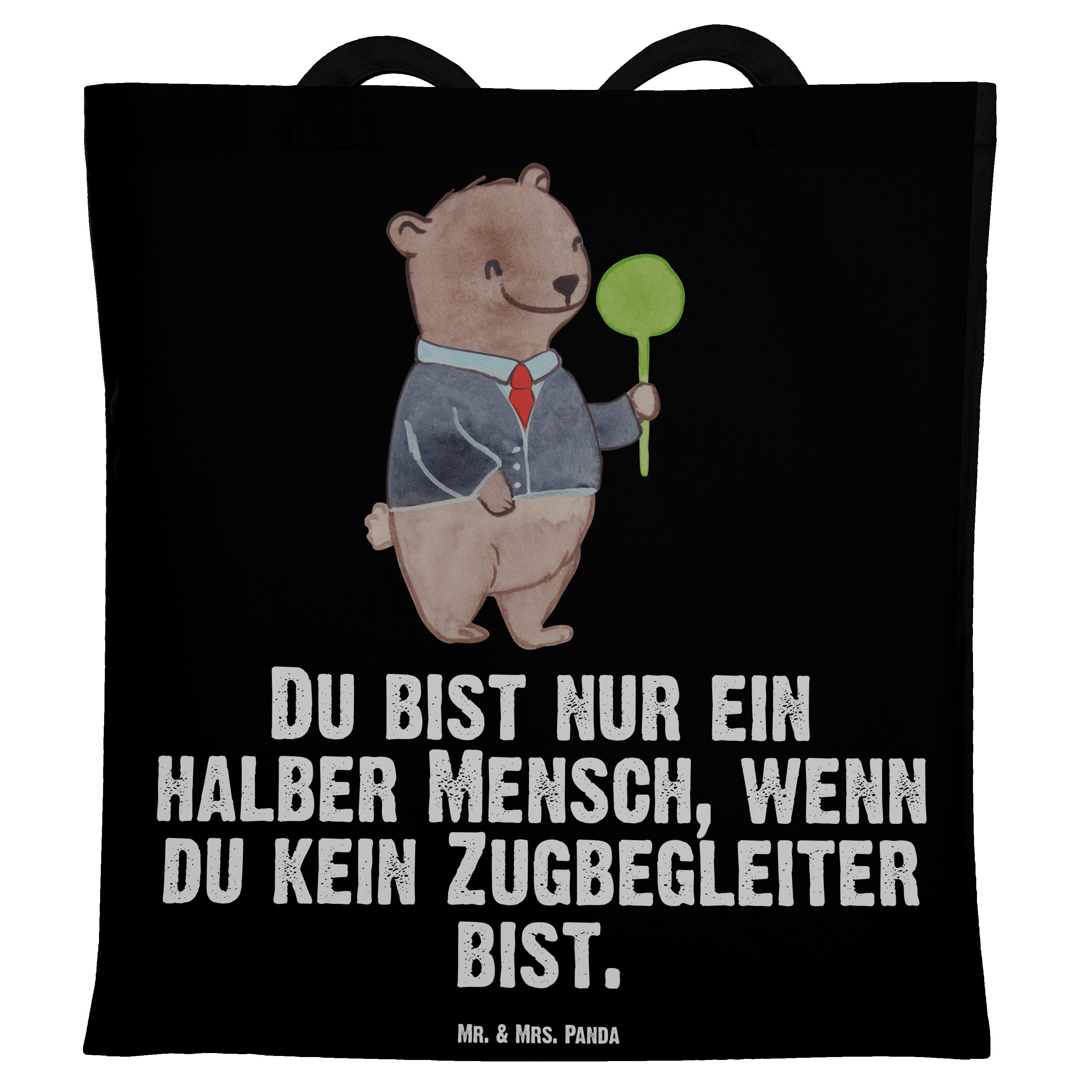 & Mr. Panda mit Dankeschö Schwarz (1-tlg) Zugbegleiter Geschenk, Einkaufstasche, Mrs. - - Tragetasche Herz