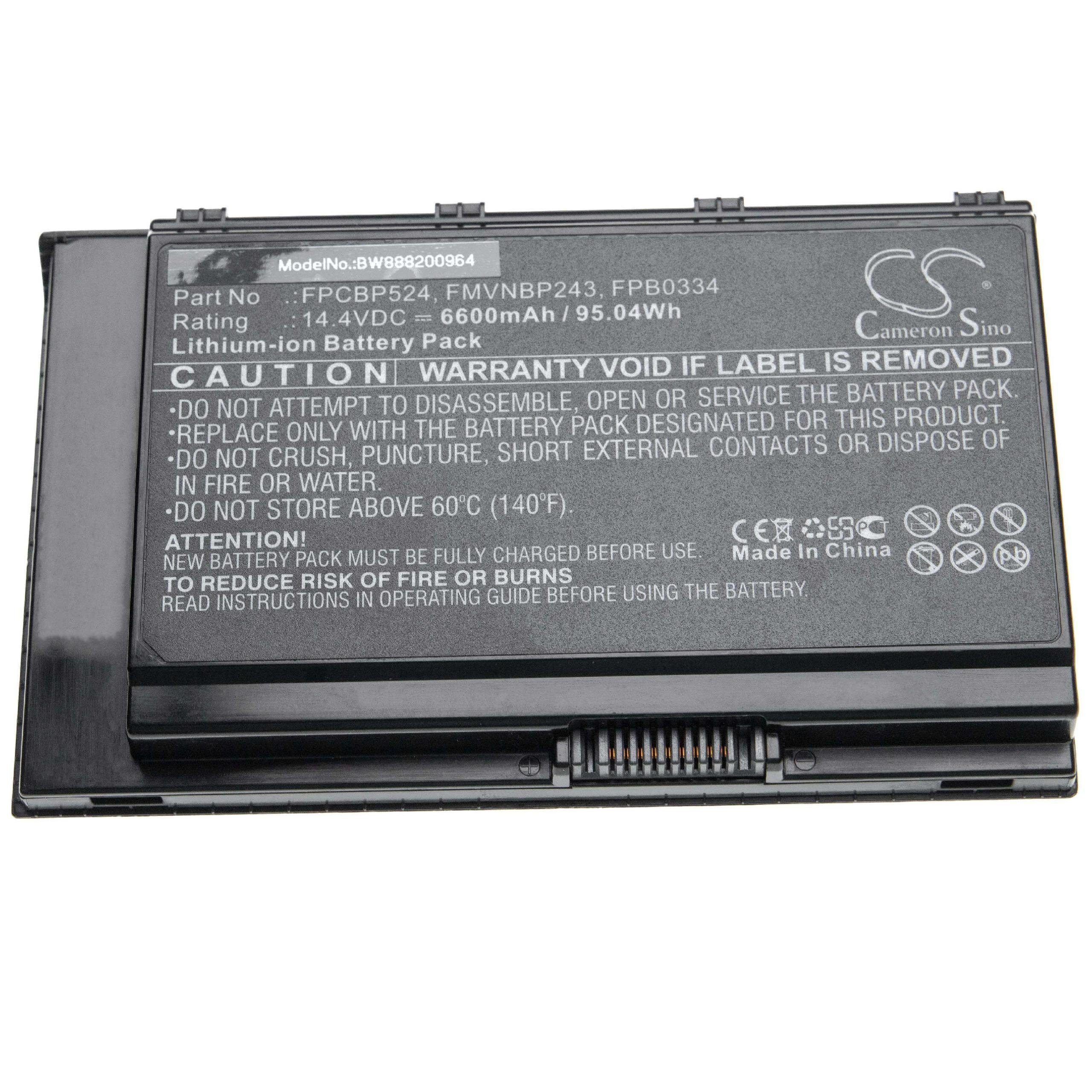 vhbw Ersatz für Fujitsu CP722160-01, FMVNBP243, FPB0334, FPCBP524 für Laptop-Akku Li-Ion 6600 mAh (14,4 V)