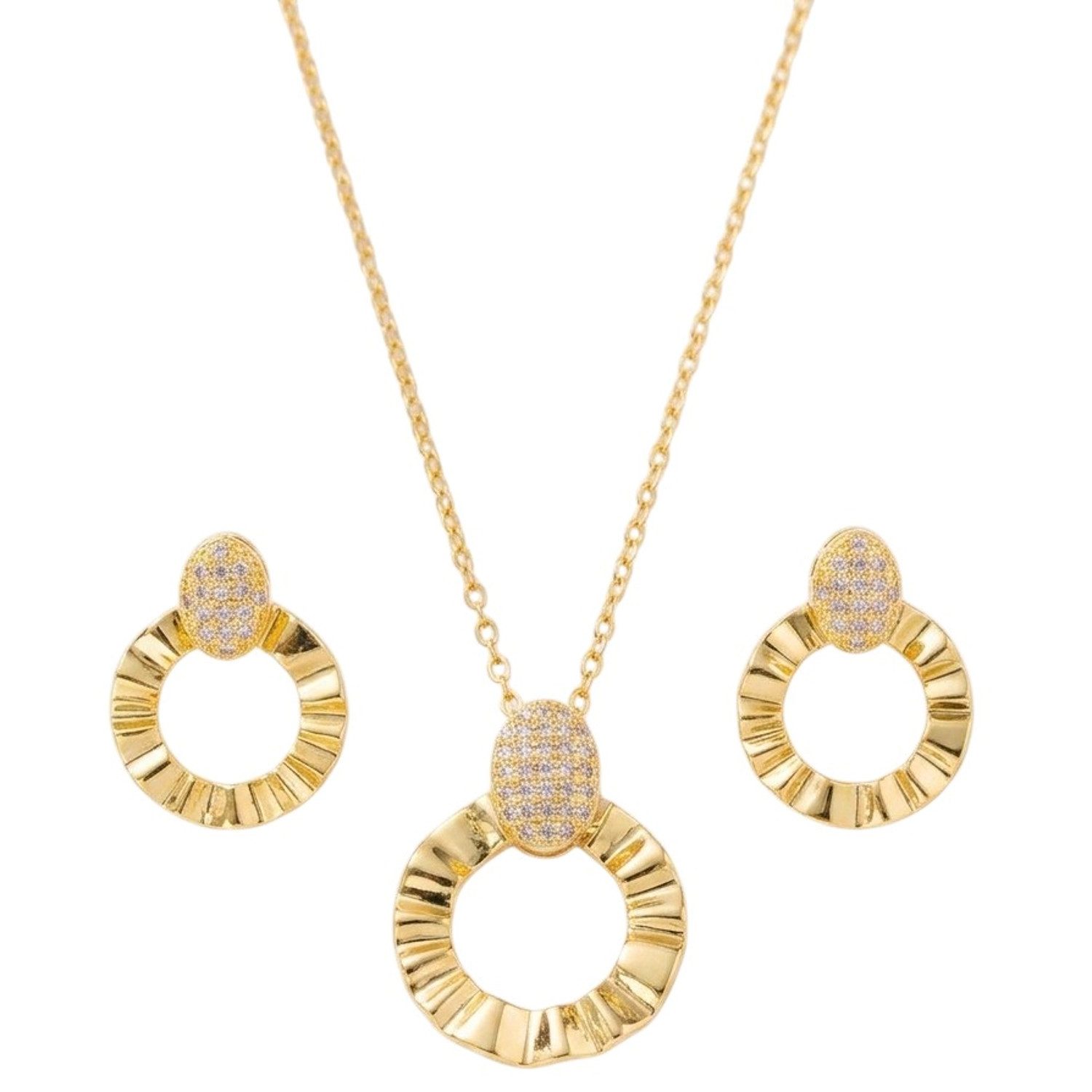 KARMA Schmuckset Damen Edelstahl Gold Ohrringe Halskette verstellbar in Schmuckbox (Set, 3-tlg., Damenhalskette Ohrschmuck vergoldet), …