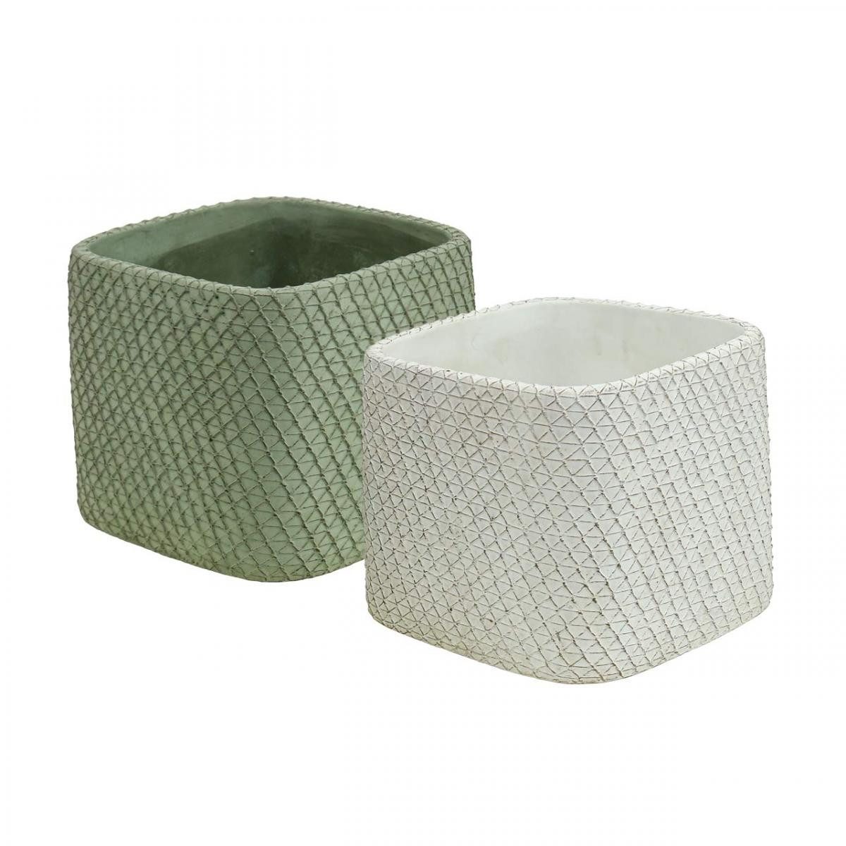 Florists Products Übertopf Keramik Blumentopf 2er Set Weiß Grün Relief 12,5x12,5x9cm, 2 Stück