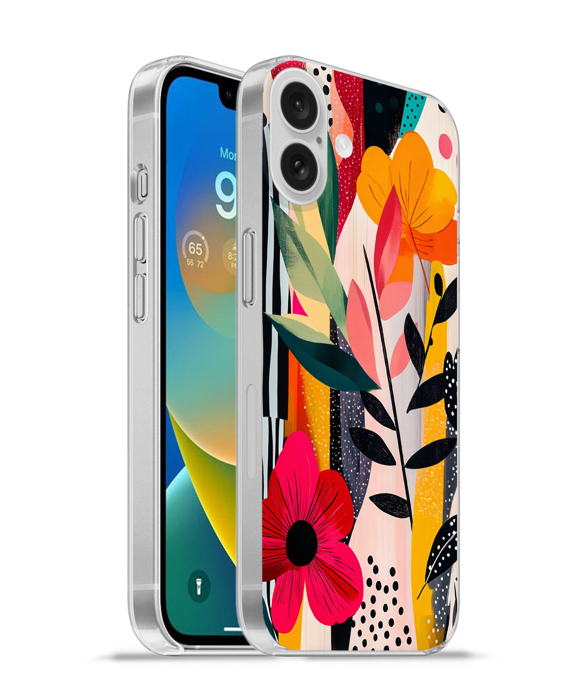 MuchoWow Handyhülle für Apple iPhone 16 Plus Blumen - Blätter - Abstrakt - Farbenfroh, Smartphone-Bumper, Print, Handy Schutzhülle Dünn