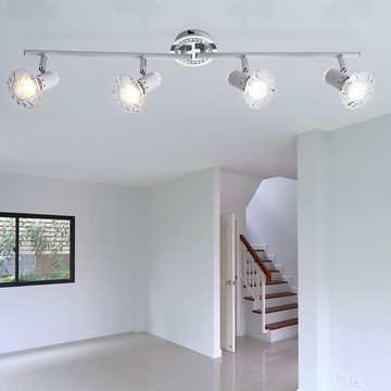 Globo LED Deckenleuchte, Leuchtmittel inklusive, Warmweiß, LED Decken Lampe Metall Leuchte Chrom Weiß Kristalle Spot Beweglich