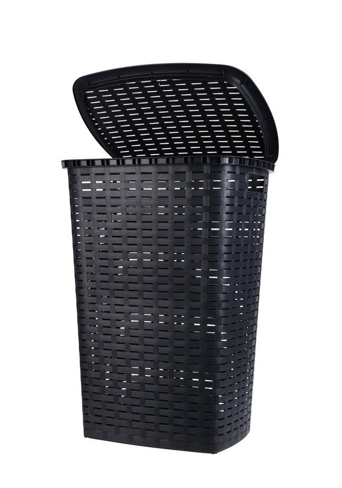 Spetebo Wäschetruhe Kunststoff Wäschekorb Rattan Optik 53 L antrazit  (Packung, 1 St., Wäschebox + Deckel), Wäschebox mit Deckel und Tragegriffen
