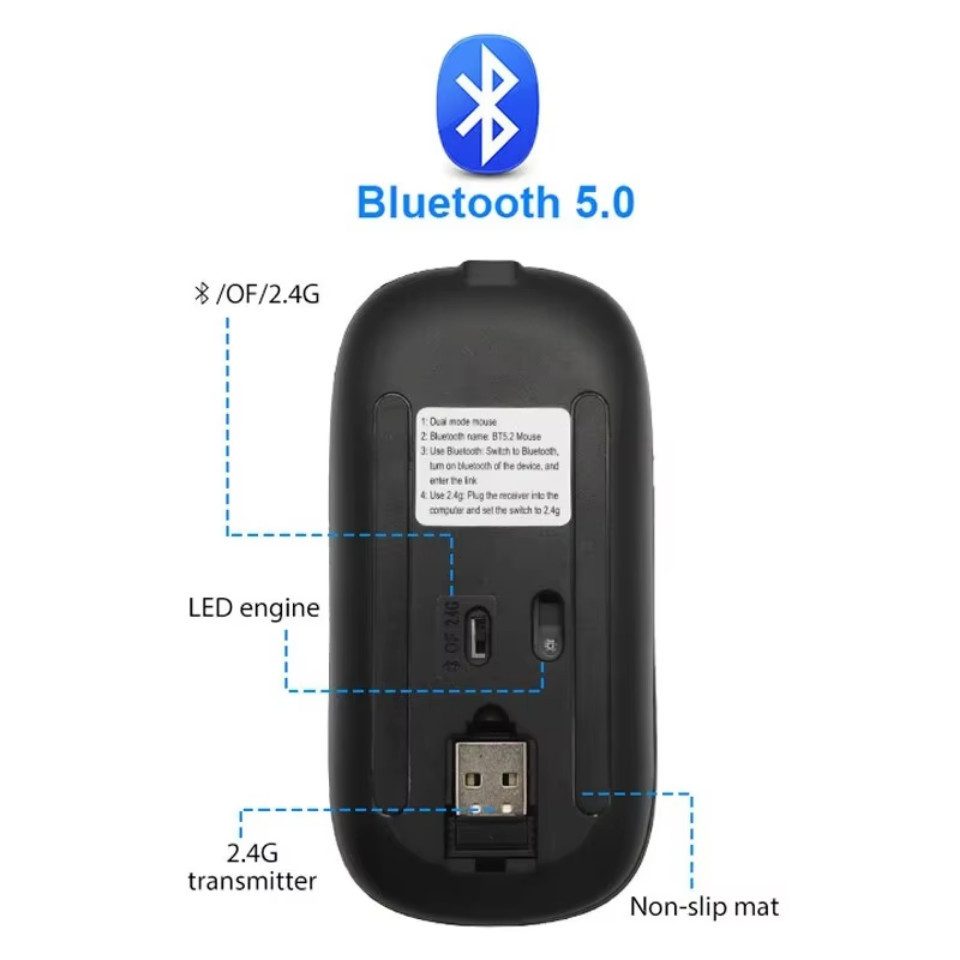 Montegoni Kabellose Wiederaufladbare Bluetooth Maus (Mit LED Hintergrundbeleuchtung, Ergonomisches Design)