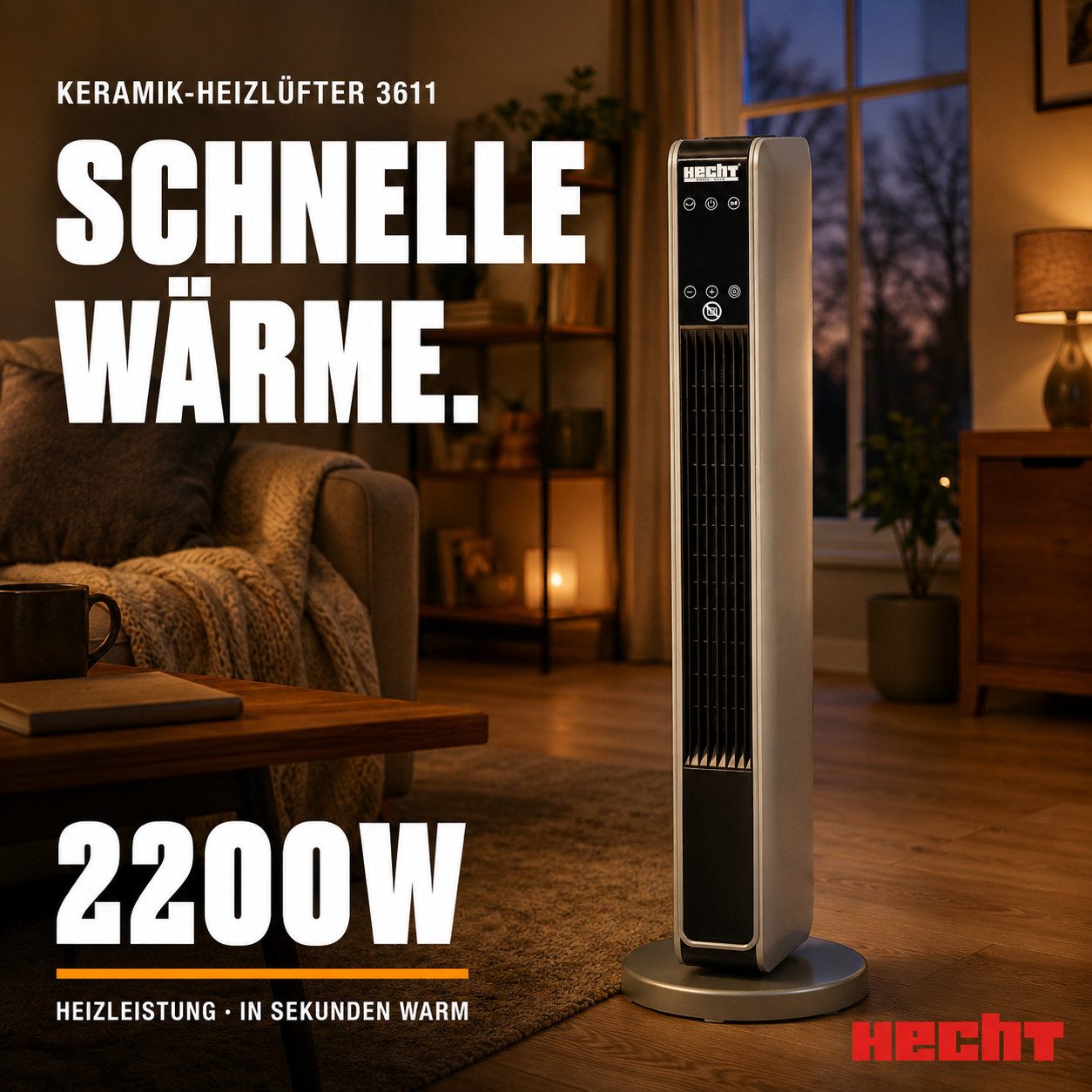 Hecht Heizlüfter 2in1 Ventilator Keramik energiesparend, leise, 2200 W, 10 bis 49 °C, Fernbedienung, Timer – Bild 2 von 5