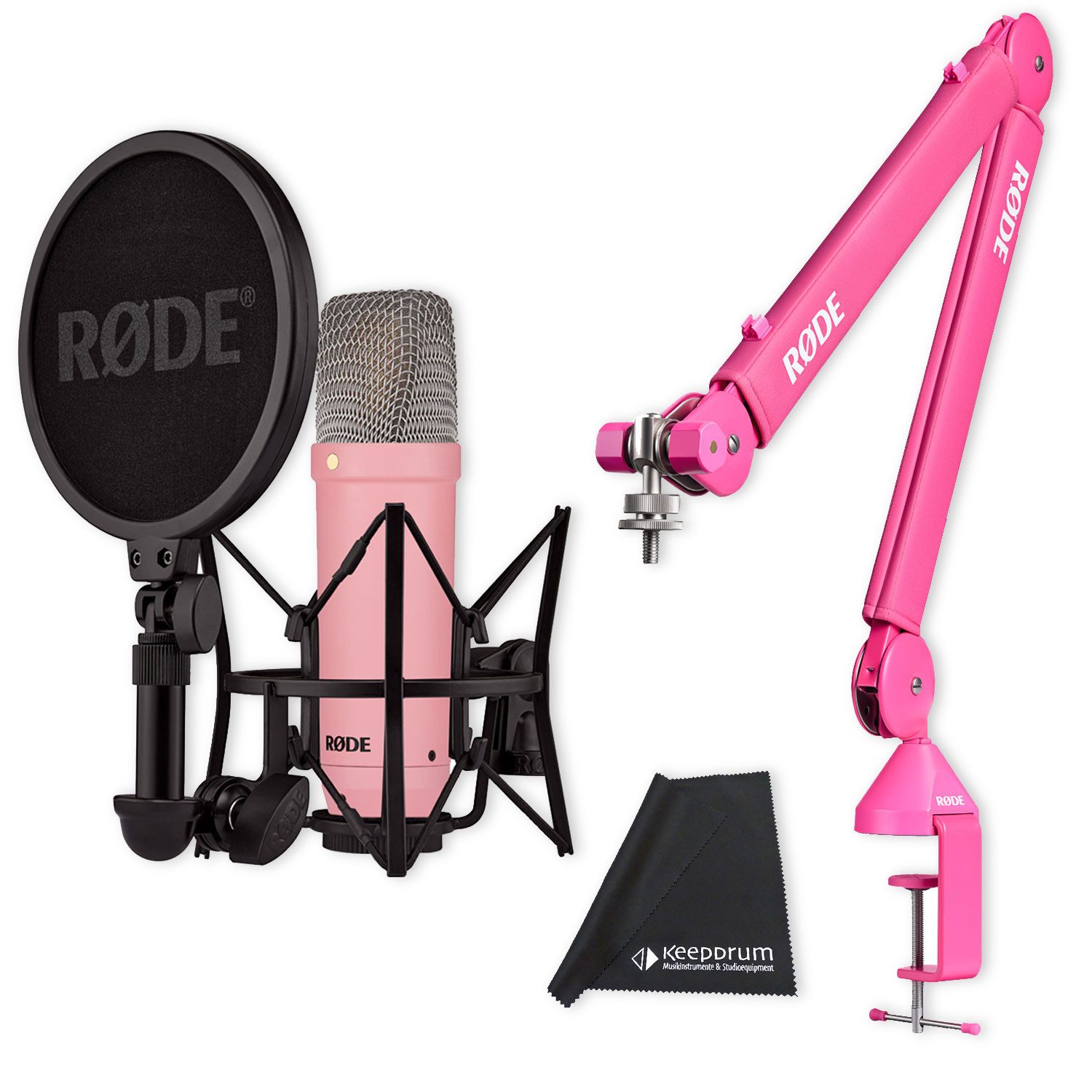 RØDE Mikrofon Rode Mikrofon NT1 Signature Pink mit PSA1+ Gelenkarm Pink und Tuch, Vorteils-Set mit Gelenkarm und Tuch
