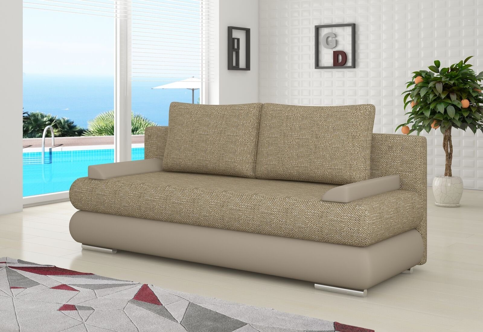 JVmoebel Sofa, Design Schlafsofa Couch Polster 3 Sitzer Stoff Couch Gästezimmer Beige | Alle Sofas