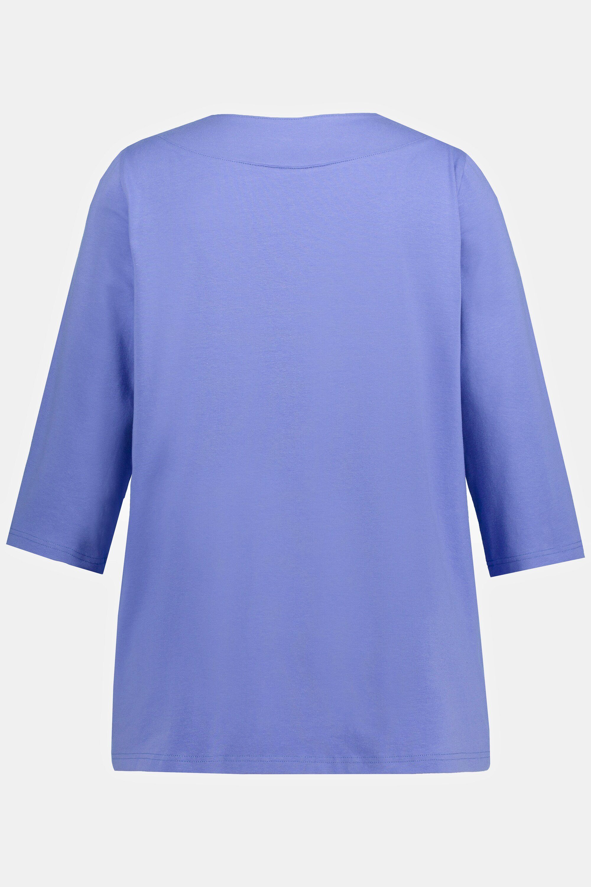 T-Shirt Schulter lavendelblau V-Ausschnitt ausgeschnittene Popken Ulla Longsleeve