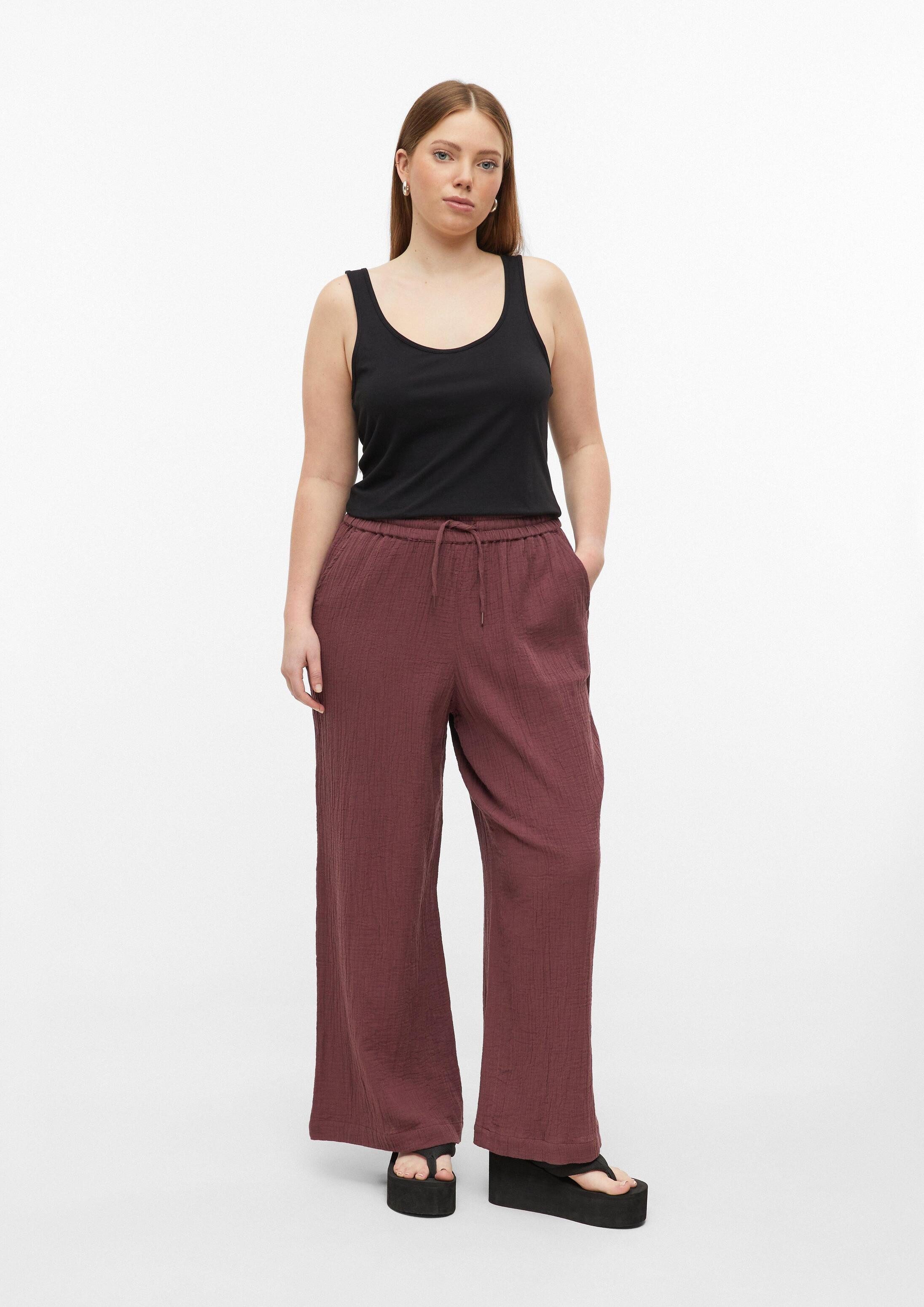 QS Chinos Hose Musselin Hose mit weitem Bein und Elastikbund