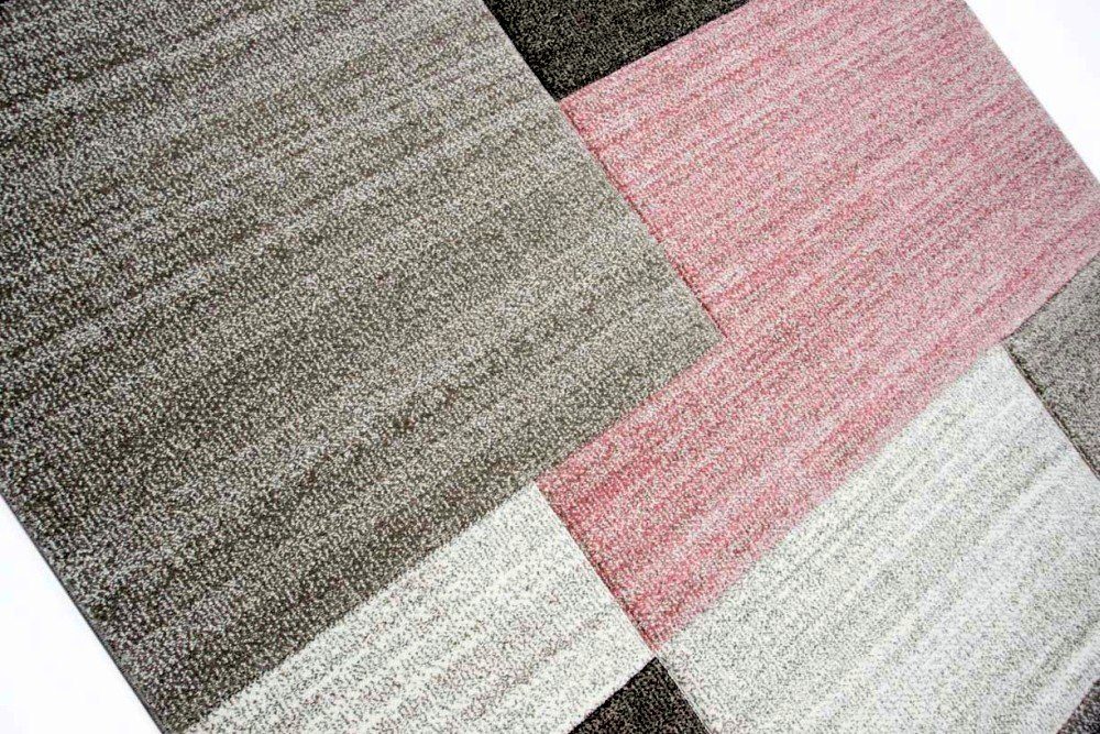 Carpetia Teppich Moderner Teppich Kurzflor Wohnzimmerteppich Karo pastell rosa braun, rechteckig, Höhe: 13 mm