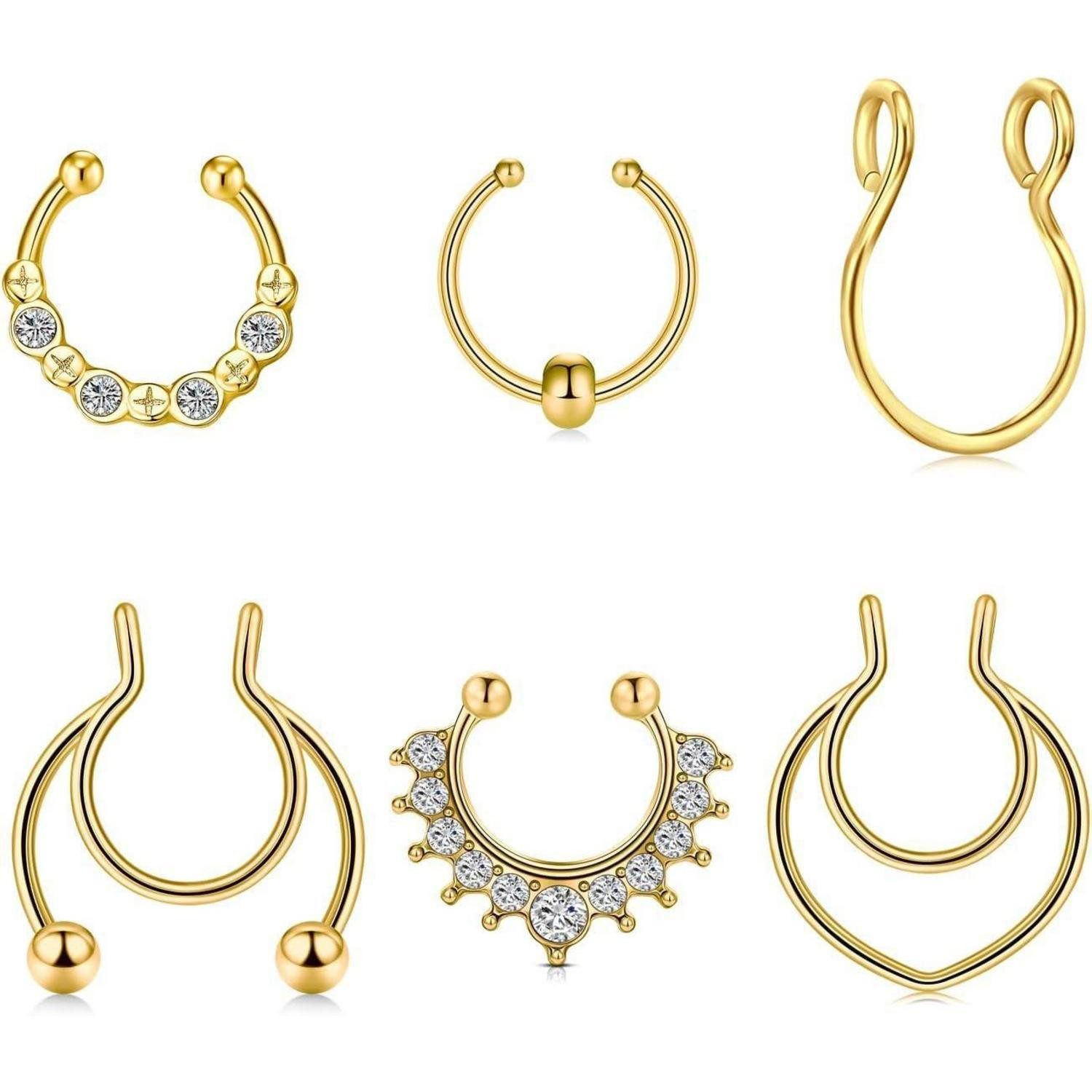 Nasenpiercing Fake Nasenring 20G Septum Nippel Ring Piercing Set 6 Stück