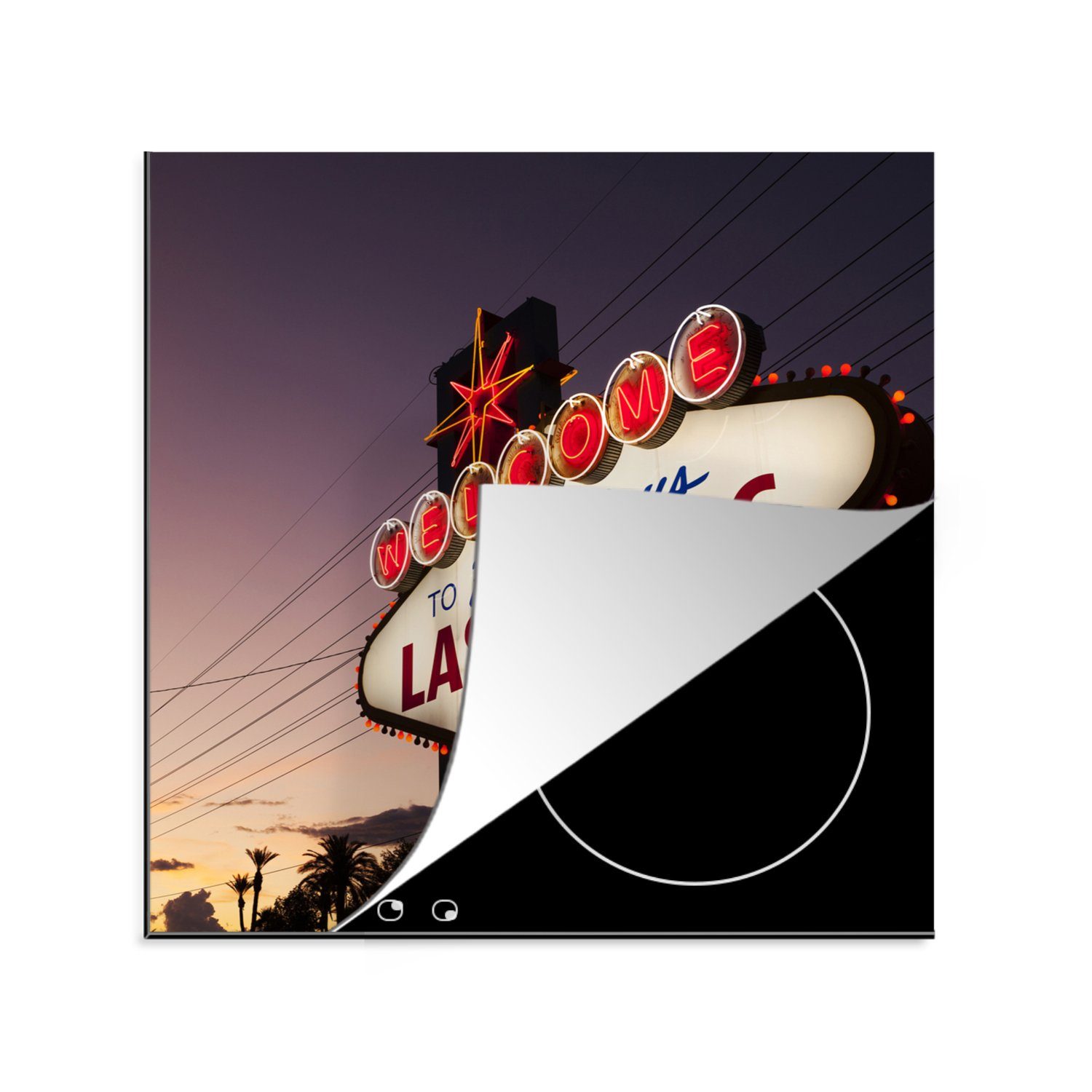 MuchoWow Herdblende-/Abdeckplatte Las Vegas Willkommensschild in der Abenddämmerung - Vereinigte Staaten, Vinyl, (1 tlg), 78x78 cm, Ceranfeldabdeckung, Arbeitsplatte für küche