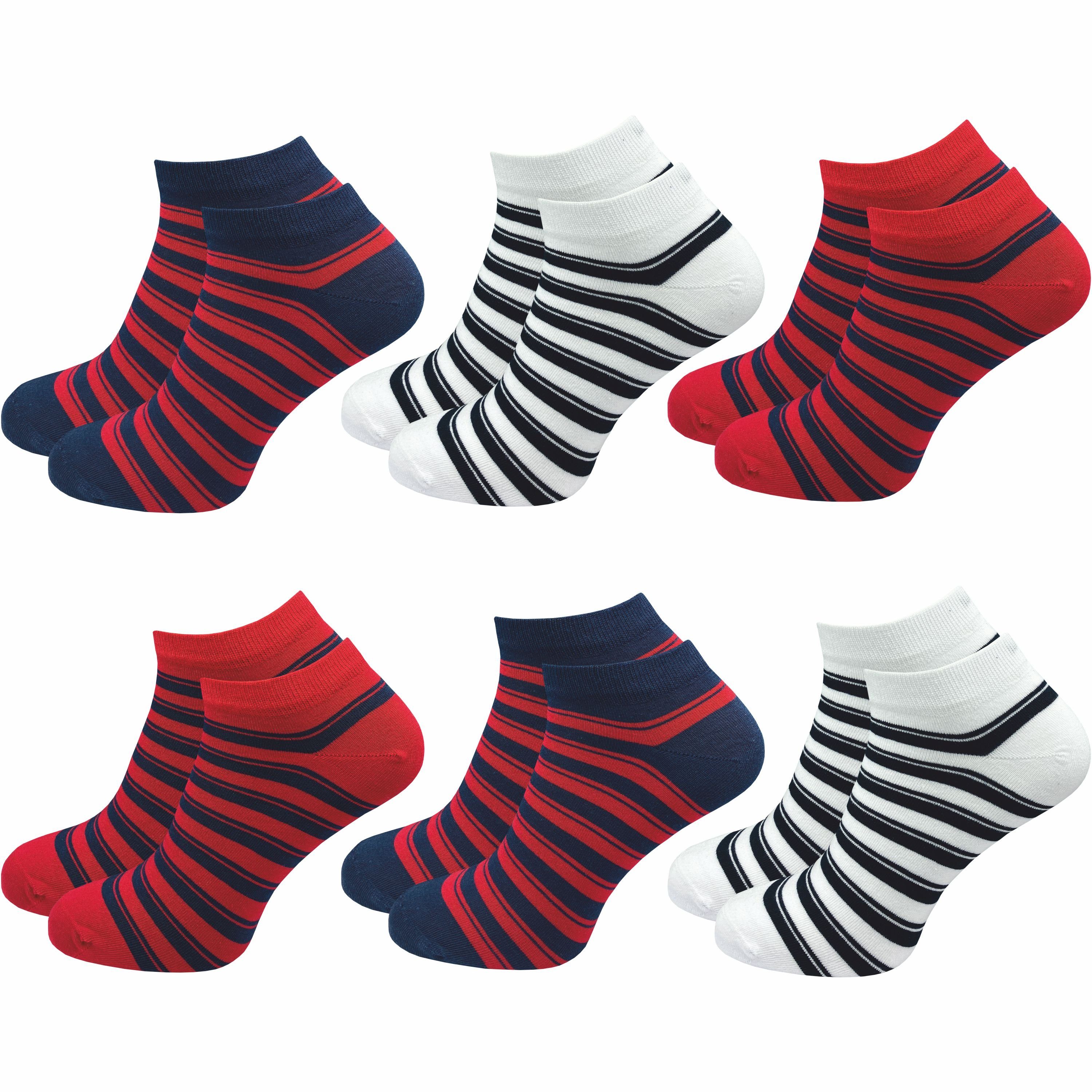 GAWILO Sneakersocken für Damen & Herren - bunte kurze Socken mit hohem Baumwollanteil (6 Paar) Extra feines Maschenbild - absolut blickdicht - Ringel Muster Farbig 2