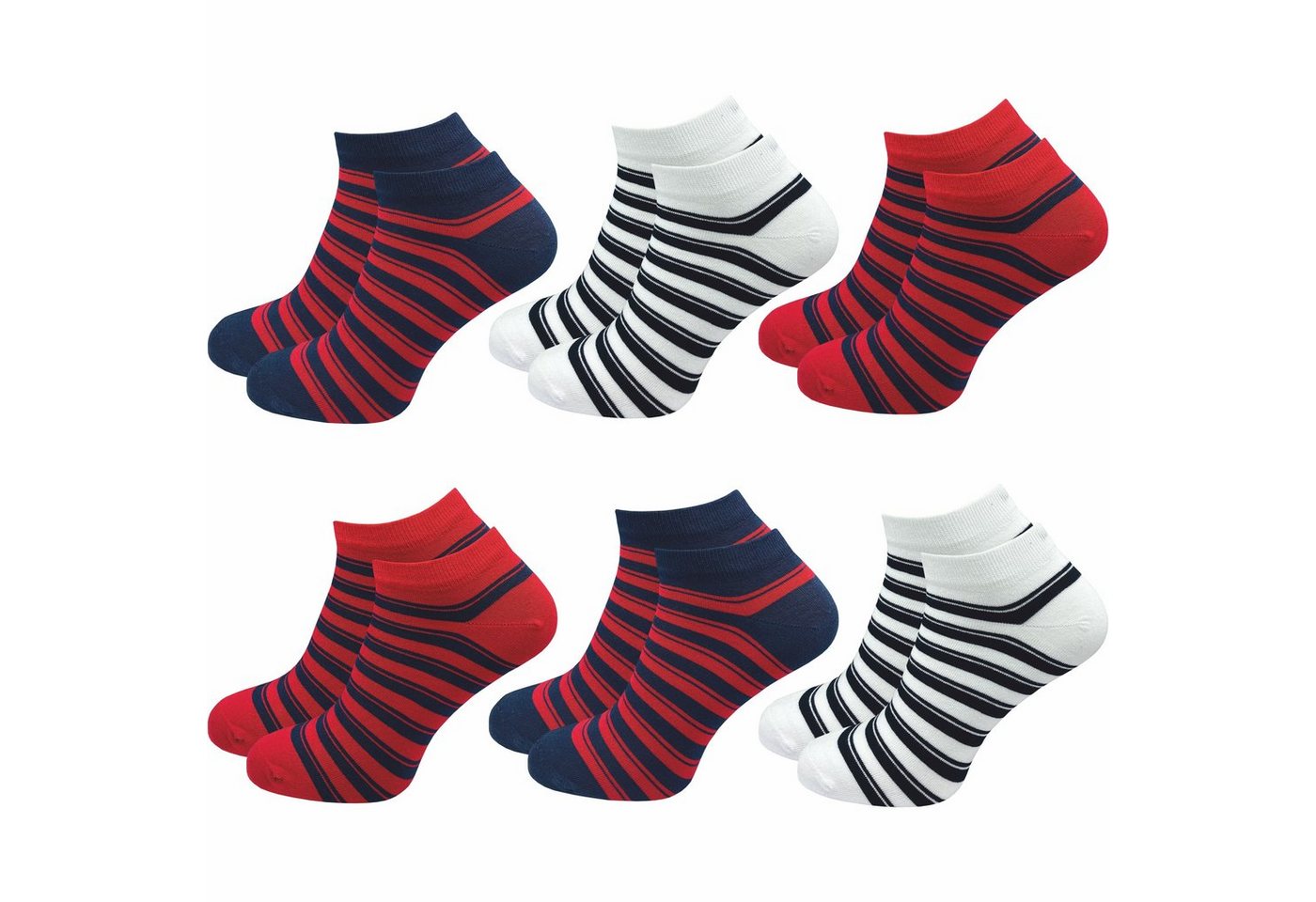 GAWILO Sneakersocken für Damen & Herren - bunte kurze Socken mit hohem Baumwollanteil (6 Paar) Extra feines Maschenbild - absolut blickdicht - Ringel Muster