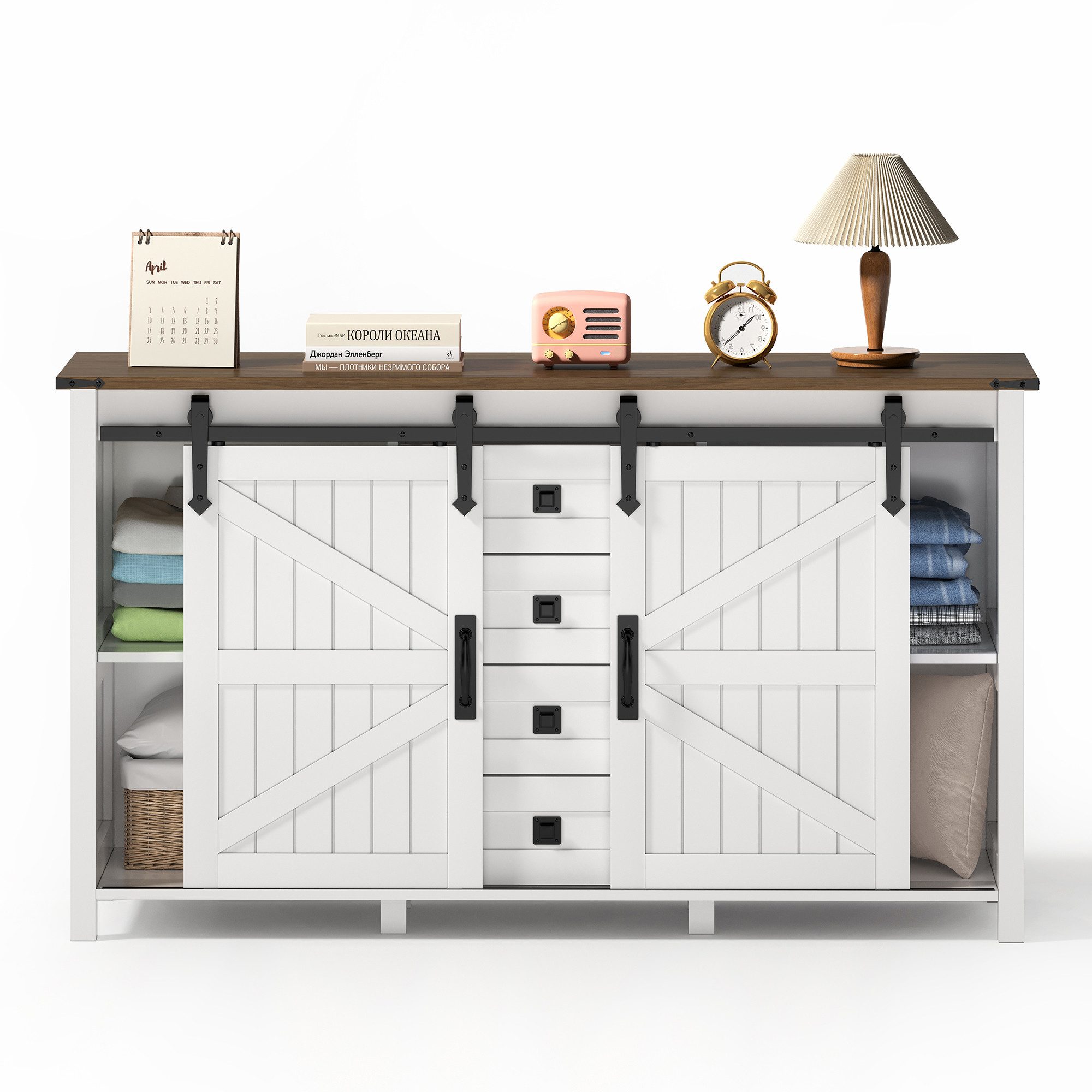 OKWISH Sideboard Küchenbuffet,Kommode (Vintage Sideboard mit Schiebetüren & günstig online kaufen