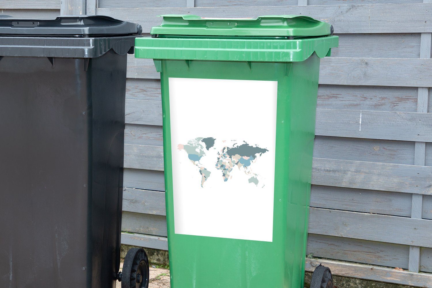 MuchoWow Wandsticker Weltkarte - Pastell Sticker, Mülleimer-aufkleber, - Mülltonne, (1 Länder St), Container, Abfalbehälter