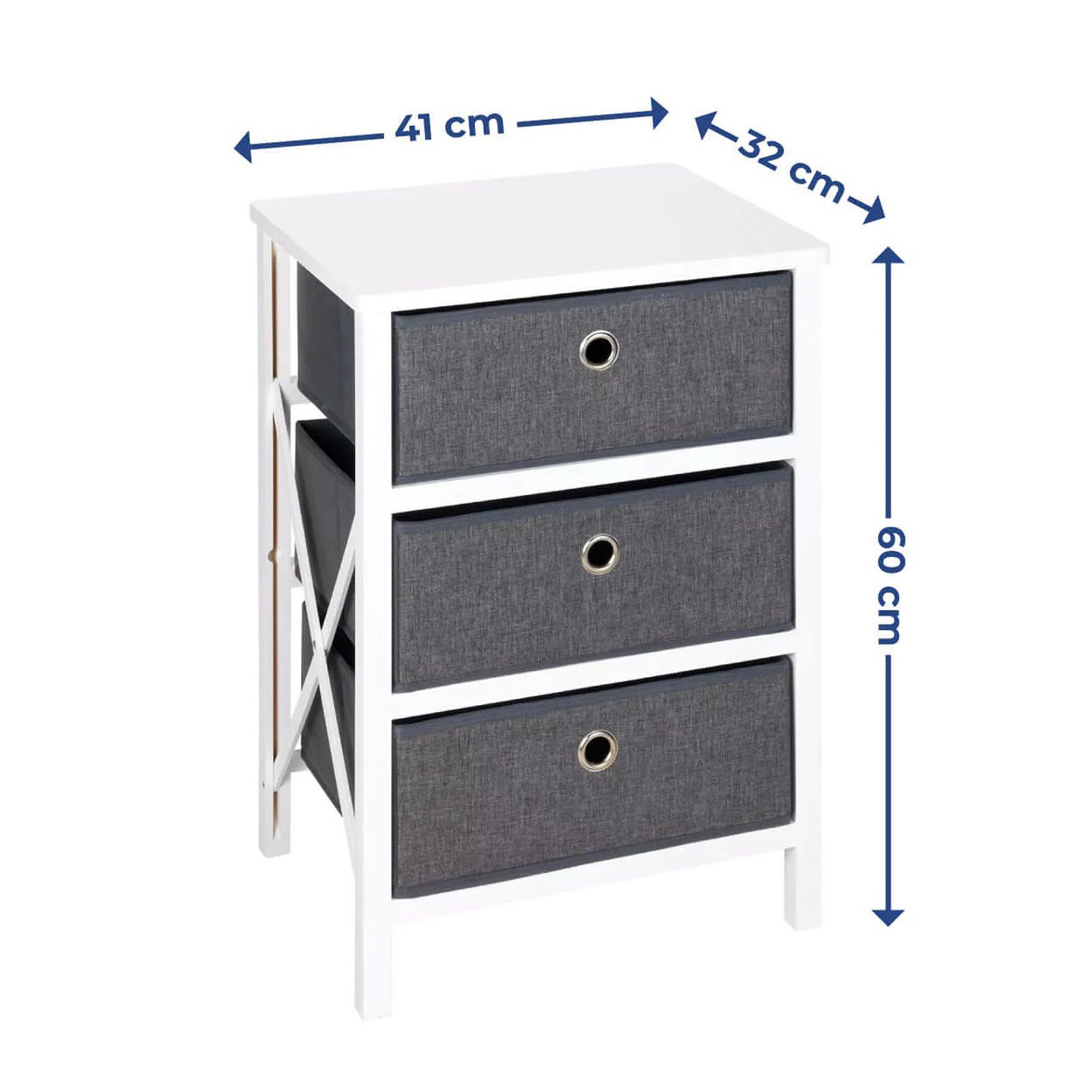 Maximex Standregal Faltregal Regal klappbar Badregal Wohnregal Nachttisch, mit 3 Schubladen 60x32x 41 cm