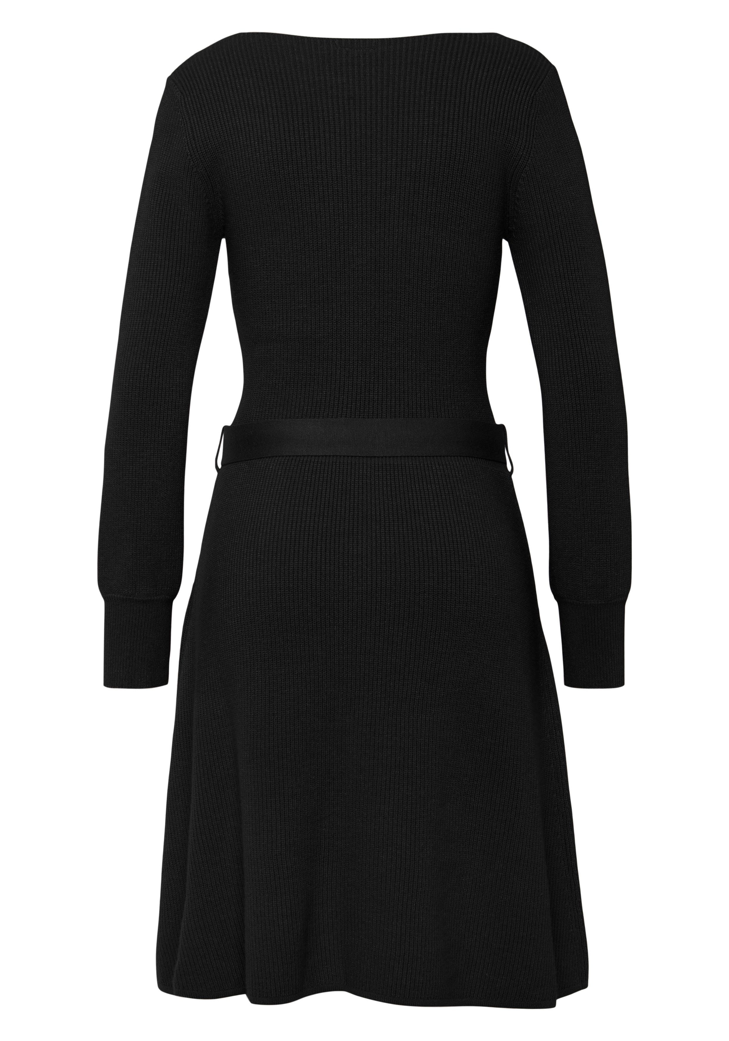 LASCANA Strickkleid aus weiche Rippstrickware, leicht ausgestellter Rockteil (mit Bindegürtel) Herbstkleid, Winterkleid, kurzes Pulloverkleid, casual-elegant
