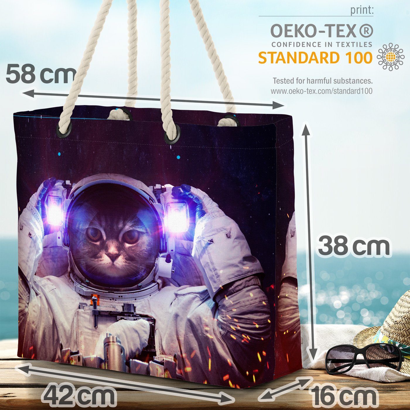 VOID Strandtasche (1-tlg), Weltall Katze Beach Raumschiff Raumfahrt Bag Weltall Astronaut Katze Space
