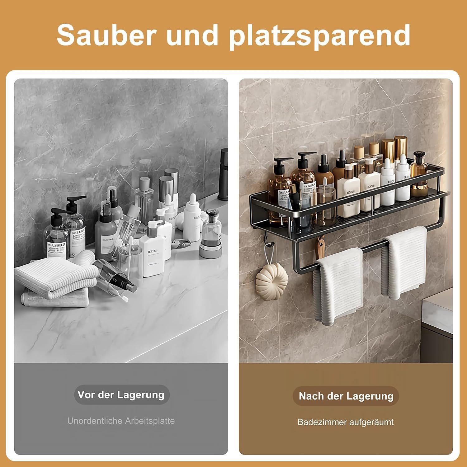 Toomoke Duschregal Duschablage ohne Bohren-2 Stück Duschkorb mit Handtuchhalter,4 Haken, Shampoo Halterung für Badezimmer Organizer – Bild 5 von 5
