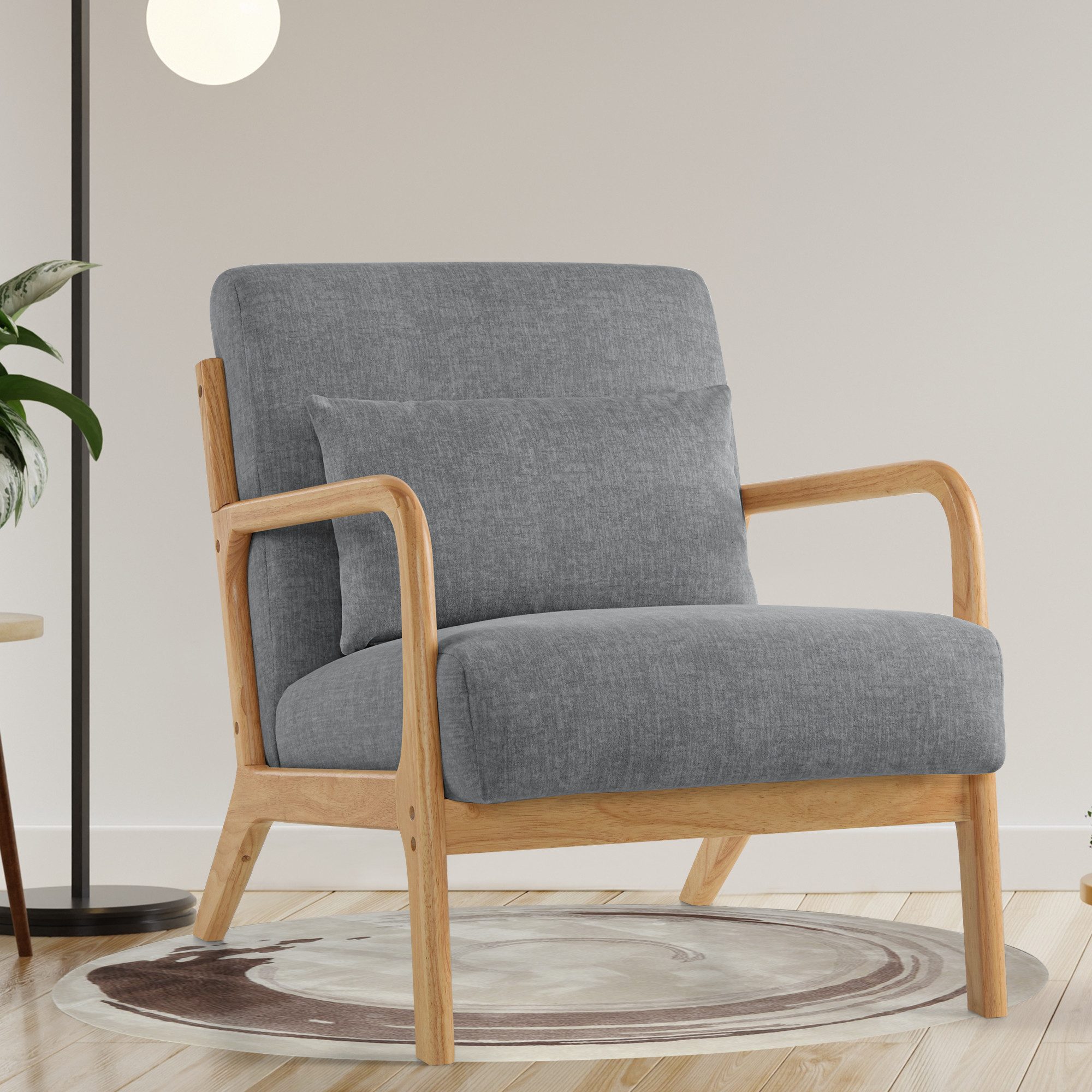 Aunekiv Sessel mit Kissen & Holzrahmen, Lesesessel, Mid-Century Sessel (1-St), Perfekt als Relaxsessel für Wohnzimmer und kleine Räume – Bild 3 von 5