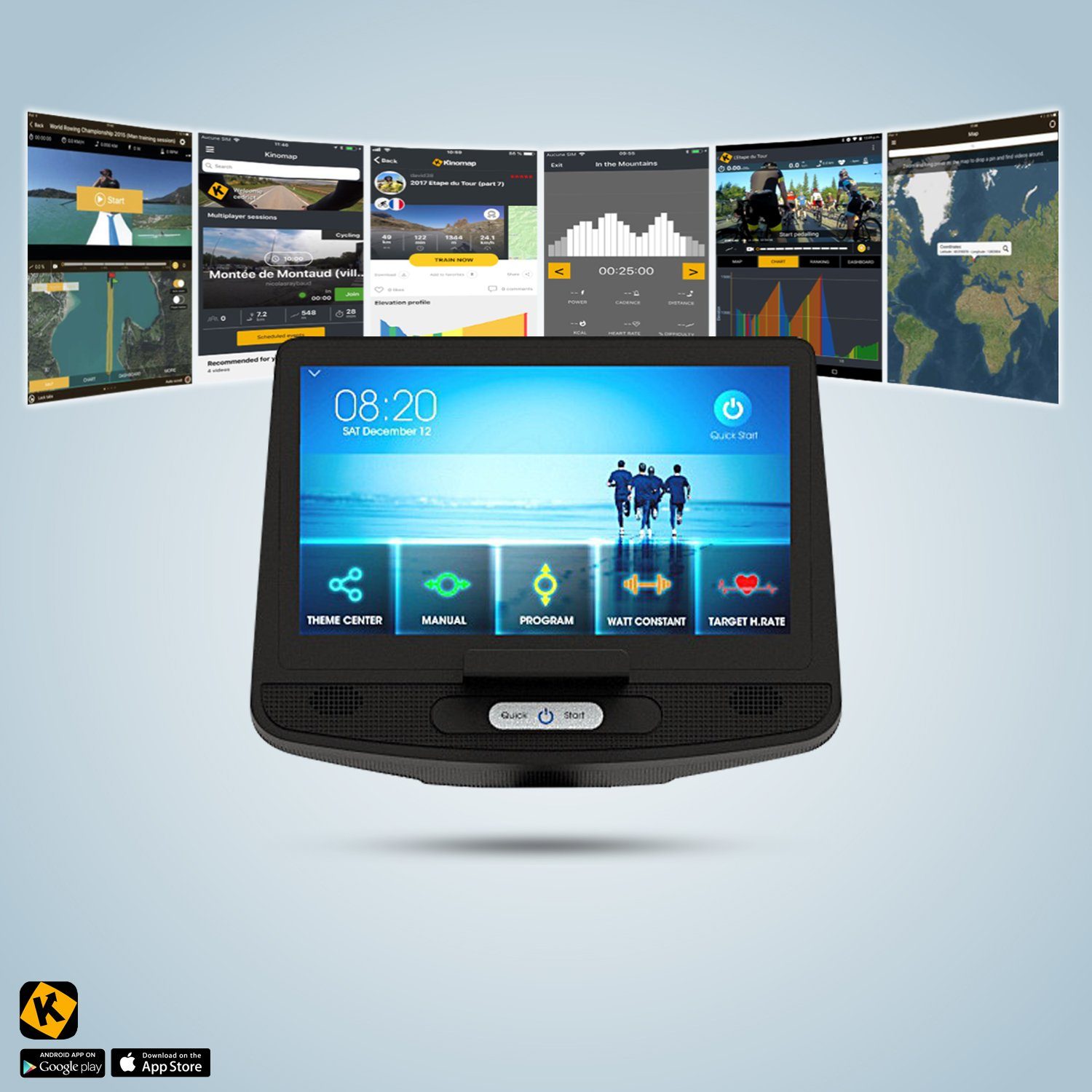 (mit kompatibel Kinomap Ergometer Tablethalterung, Heimtrainer Trinkflasche), Touchscreen AsVIVA AsVIVA H21 Pro & Ergometer Wi-Fi Computer,