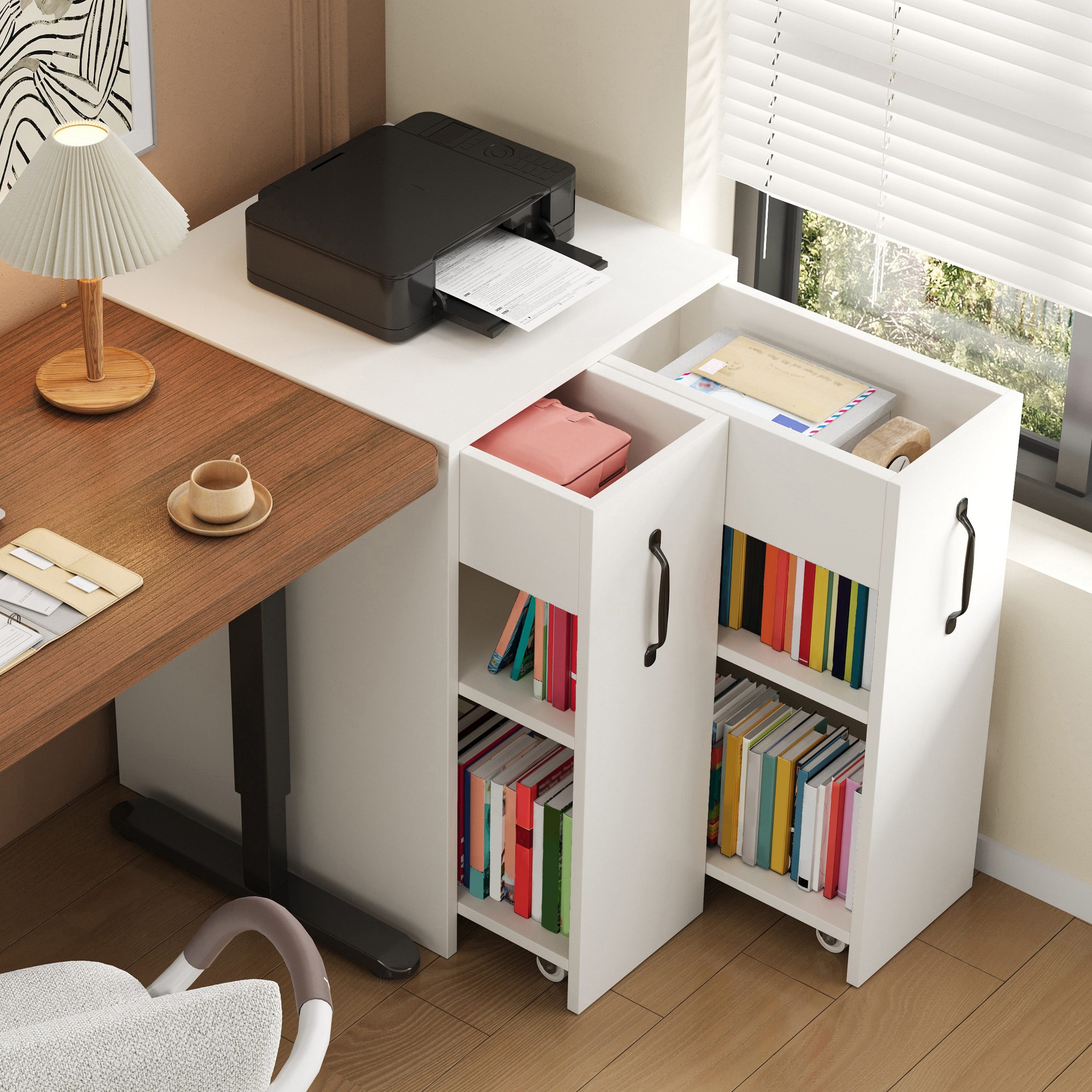 Flieks Bücherregal mit Rollen und 2 Schubladen Weiß/Schwarz, B52/T50/H75 cm günstig online kaufen