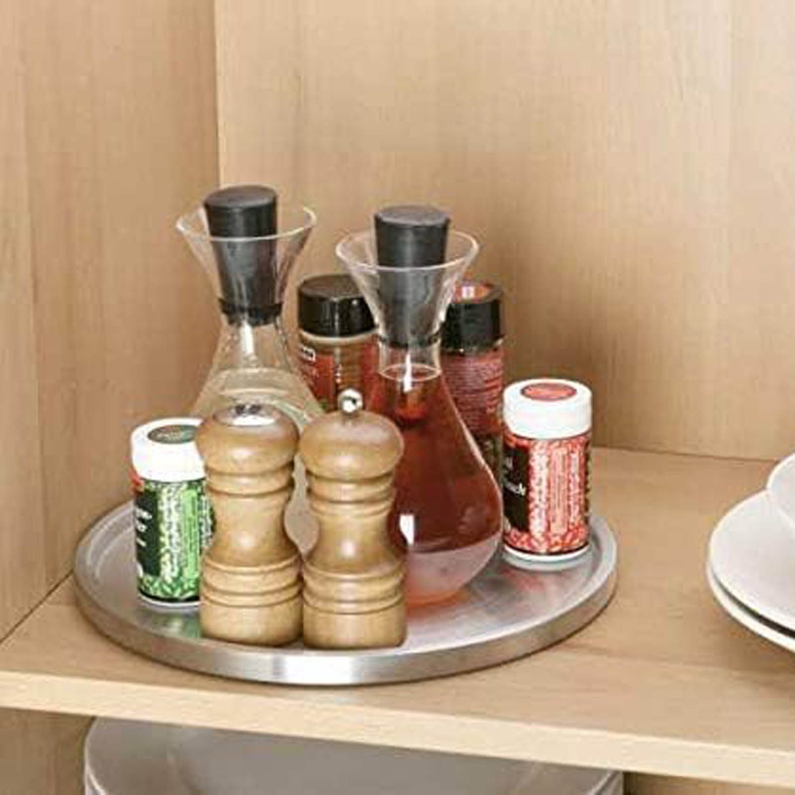 WENKO Drehteller Küchen-Karussell Drehplatte Organizer für Gewürze, Öl und Saucen, aus Edelstahl Matt Ø 26,5 cm – Bild 5 von 5