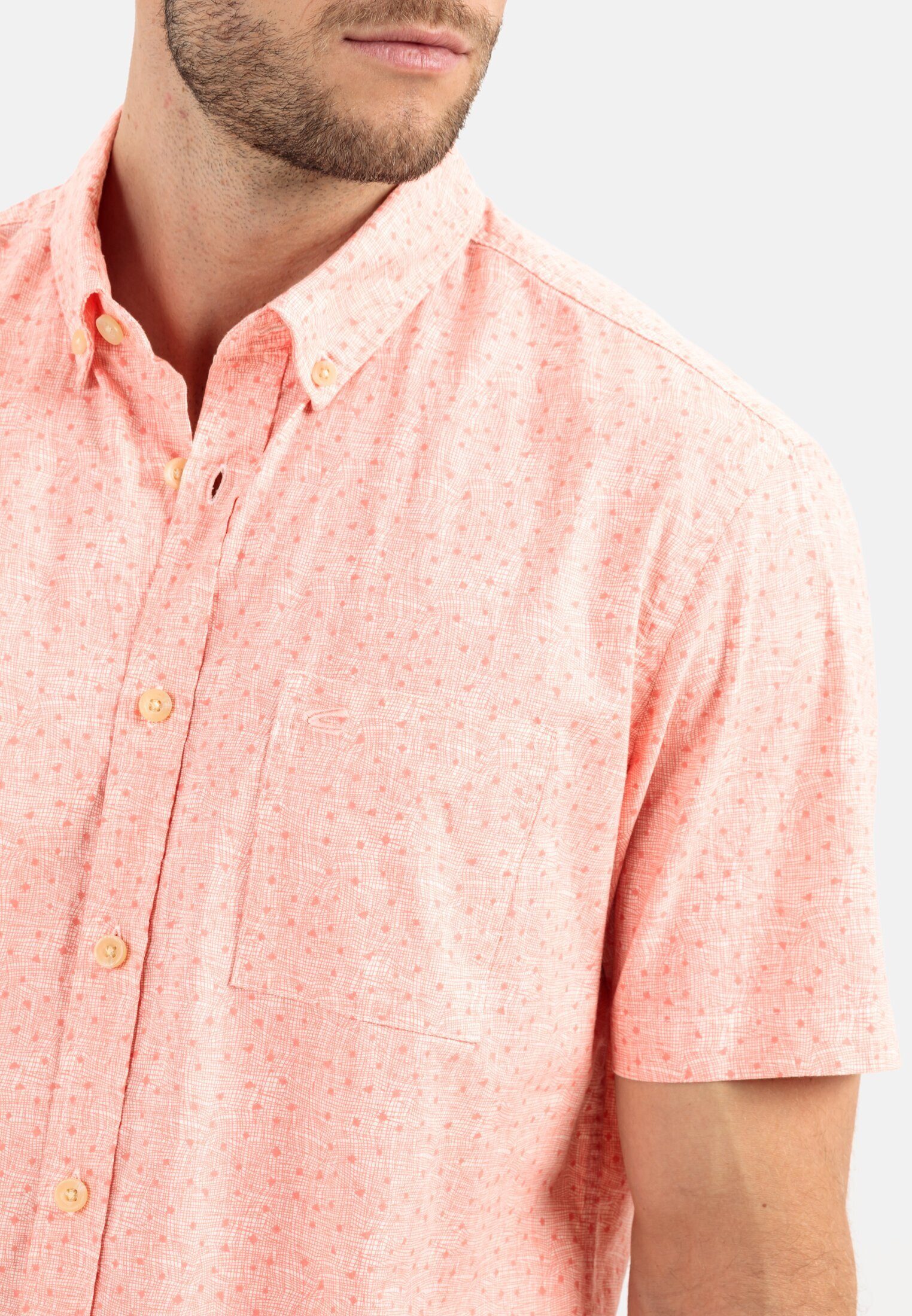 camel active Kurzarmhemd aus reiner Baumwolle Kurzarm Button-Down Button-Down