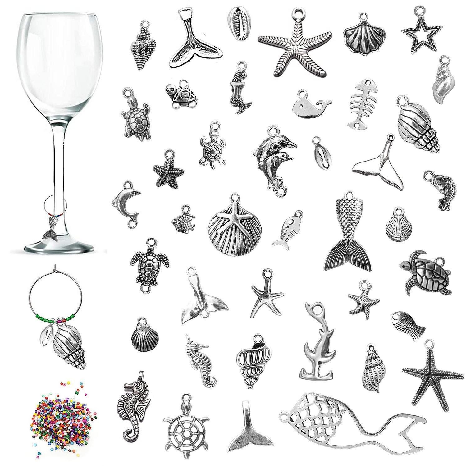 LuxusKollektion Weinglas Weinglasanhänger Getränkemarker Perlen Cocktail Geschenke silberfarben