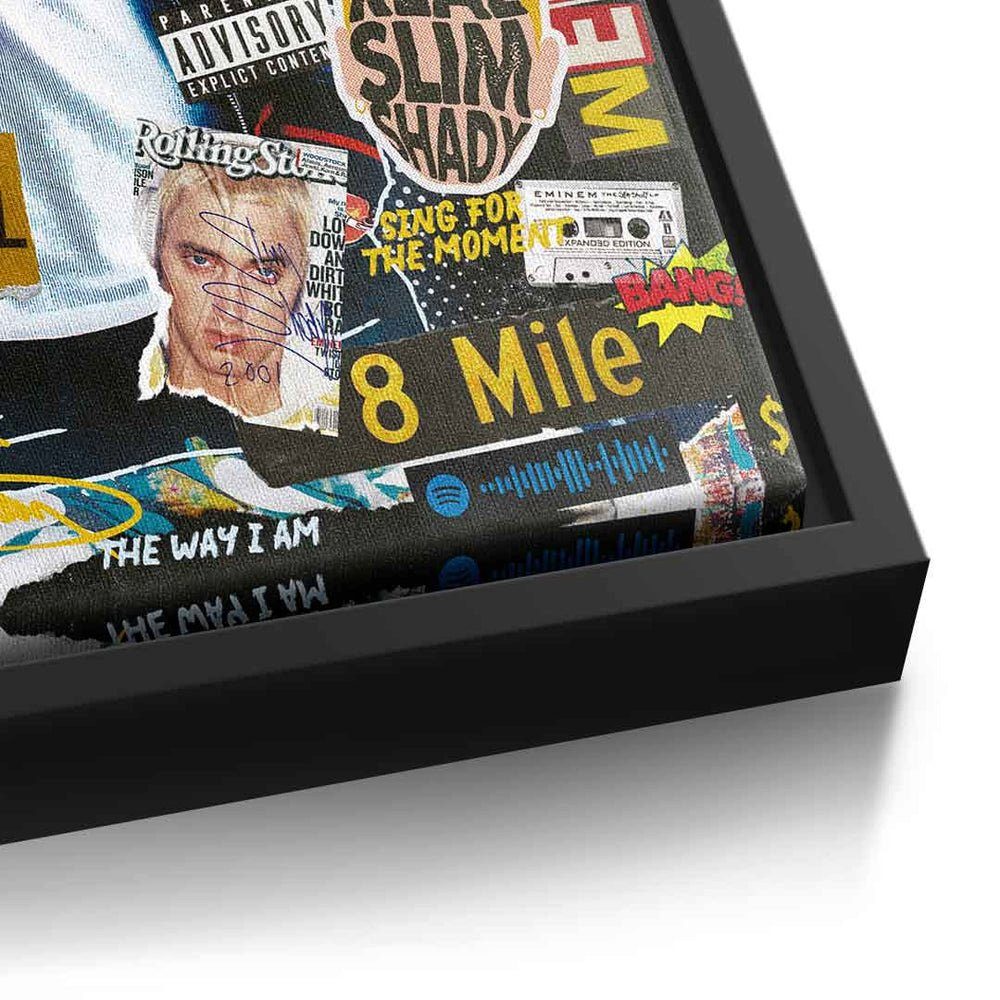 Leinwandbild Rahmen DOTCOMCANVAS® collage Pop Eminem premium mit Rahmen Leinwandbild, Art DOTCOMCANVAS goldener