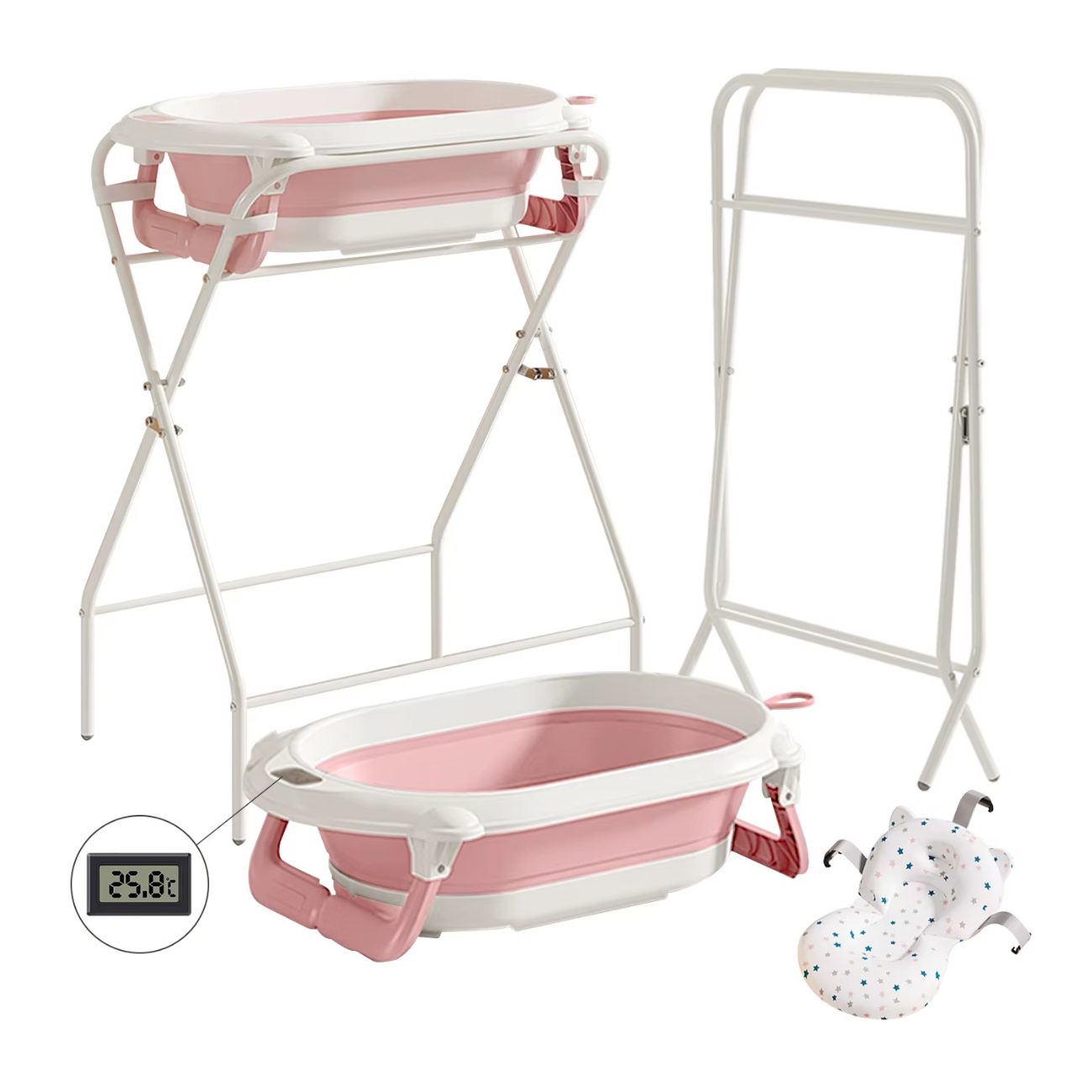 Athlix Babybadewanne 3-in-1 faltbare Babybadewanne mit Ständer, mit Thermometer, Badekissen, vielseitig einsetzbar für Neugeborene bis Kleinkinder