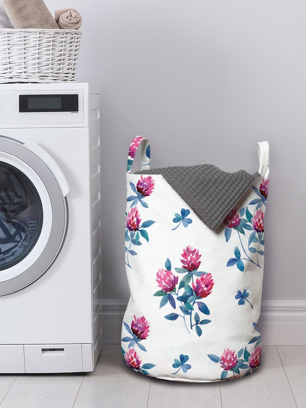 Abakuhaus mit Wäschekorb Waschsalons, Kordelzugverschluss Frühlings-Aquarell-Blumen Blumen Griffen für Wäschesäckchen