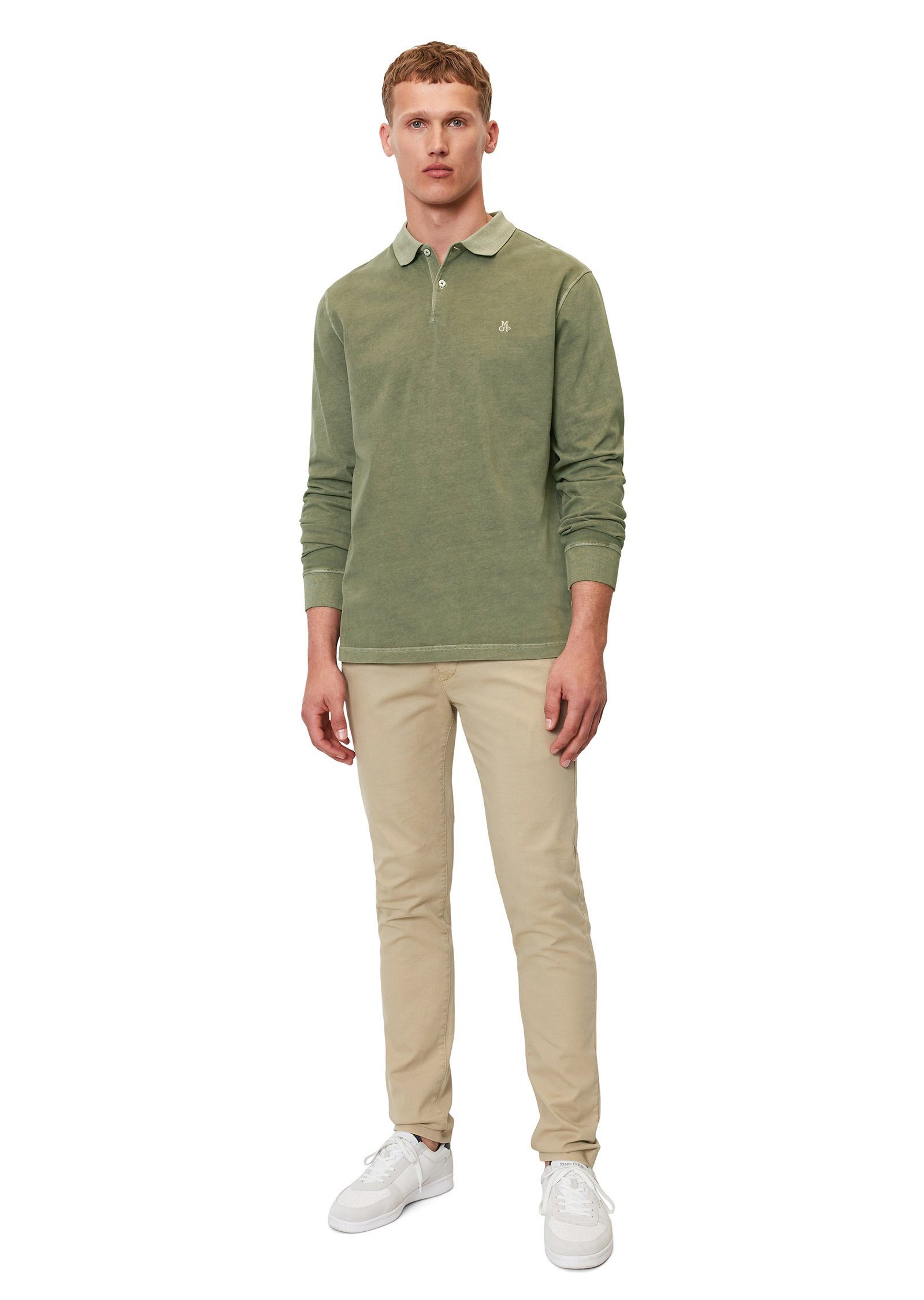 Marc O'Polo Langarm-Poloshirt reiner aus grün Bio-Baumwolle