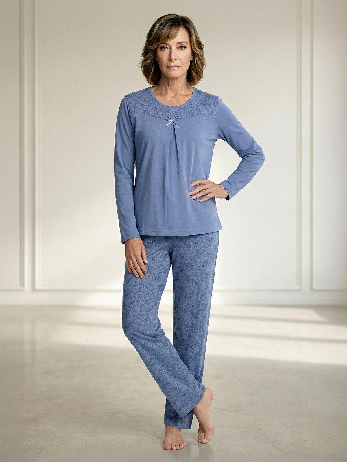 zeitlos Pyjama Pyjama Set Langarm - Blüten Floral Kellerfalte